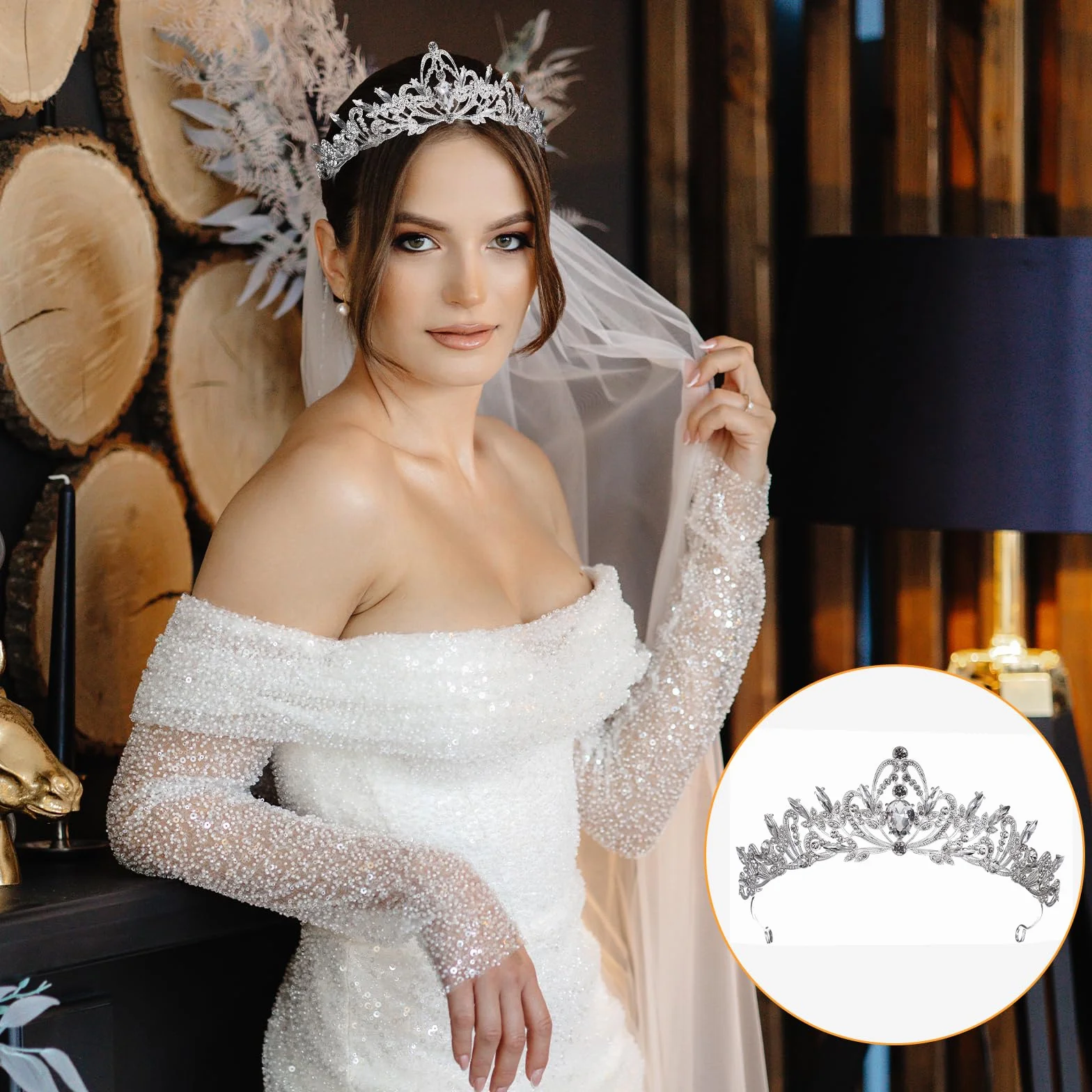 Diadem ślubny, srebrna kryształowa korona ze strasu z 2 spinkami do włosów, diadem dla panny młodej, dla dziewcząt, na bal absolwentów, uroczystość, urodziny, wesele, imprezę