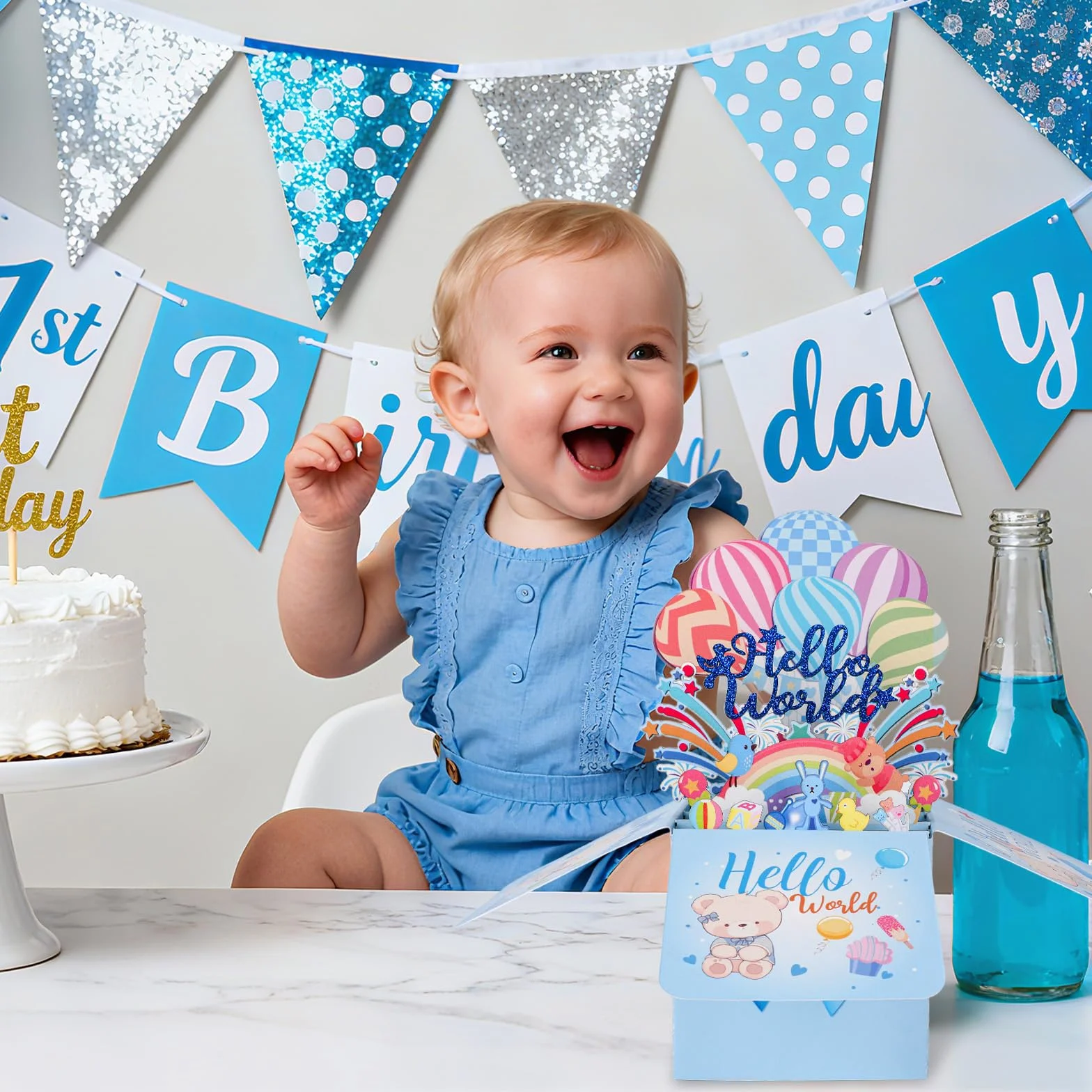 Karta z Okazji Narodzin Dziecka Hello World 3D Pop Up, Kartka z Gratulacjami Hello Baby Kopertą i Wiadomością dla Noworodka Dziewczynki Lub Chłopca