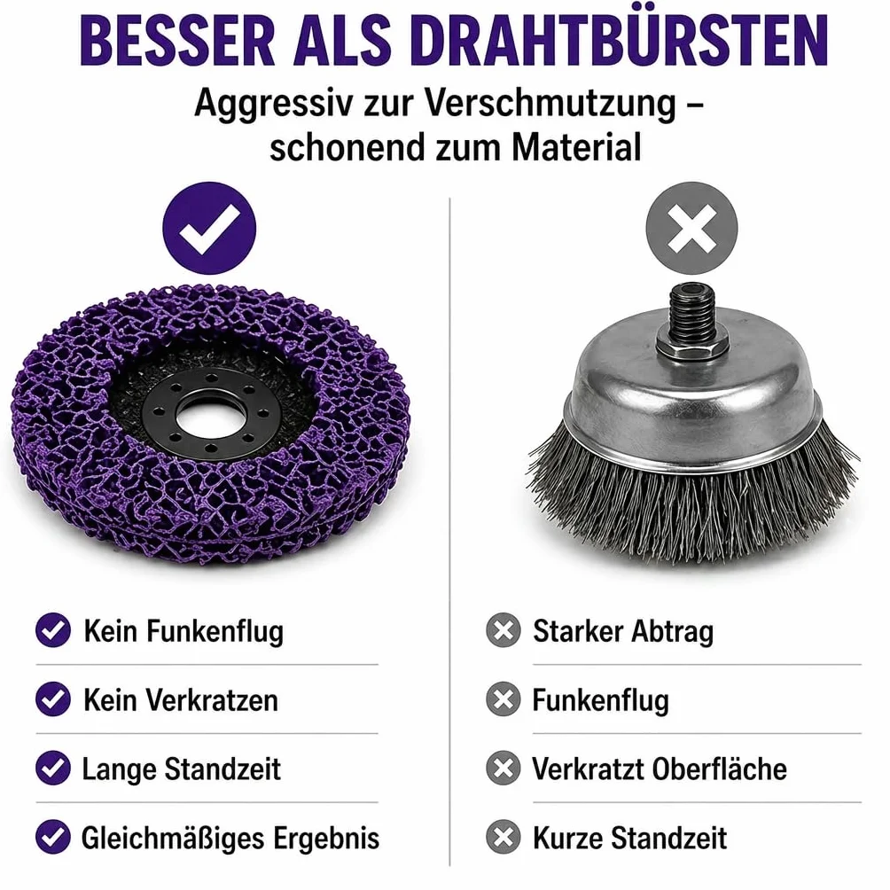 Woltersberger® 5 sztuk dużych tarcz czyszczących o średnicy 125 mm CSD włóknina do czyszczenia CBS nylon liliowy | purpurowy do szlifierek kątowych
