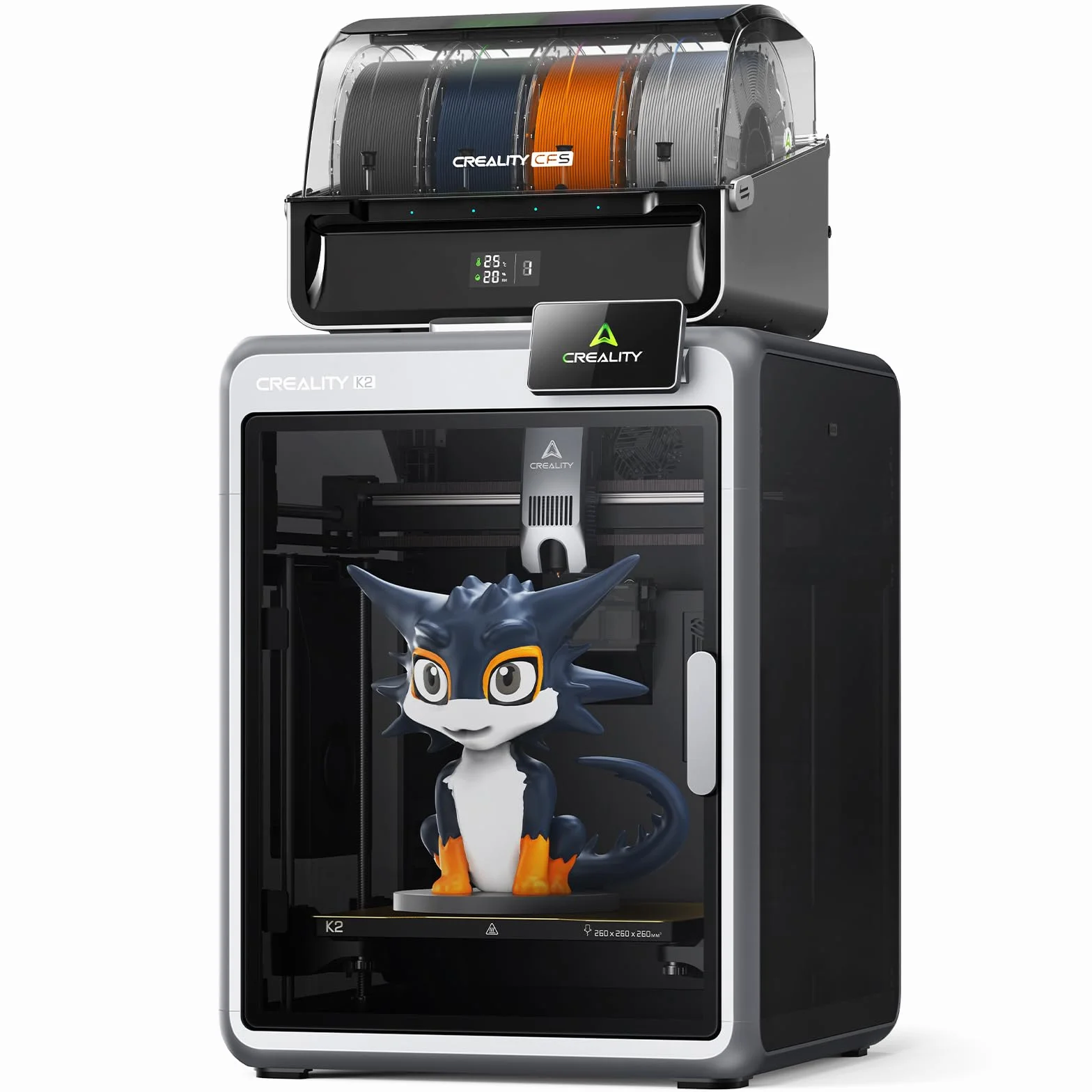 Creality K2 Combo(A) 3D Drukarka, przestrzeń robocza 260×260×260 mm, druk wielokolorowy do 16 kolorów, podgrzewana komora robocza, dwie kamery AI i serwosilniki, funkcja plug & play