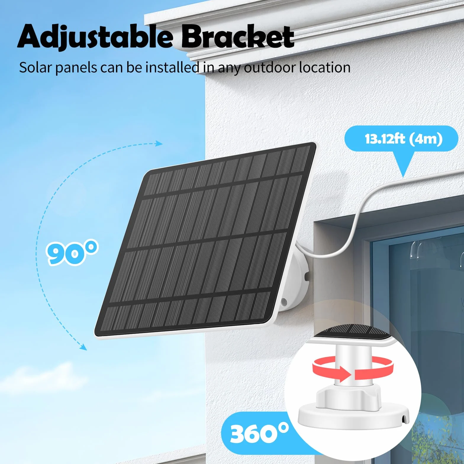 Weinsamkeit Panel słoneczny 5 W do zewnętrznej kamery monitorującej, kompatybilny z baterią Stick Up Cam / Spotlight Cam Pro, adapter wtyczki beczki na USB-C, kabel 4 m, wodoodporny IP65