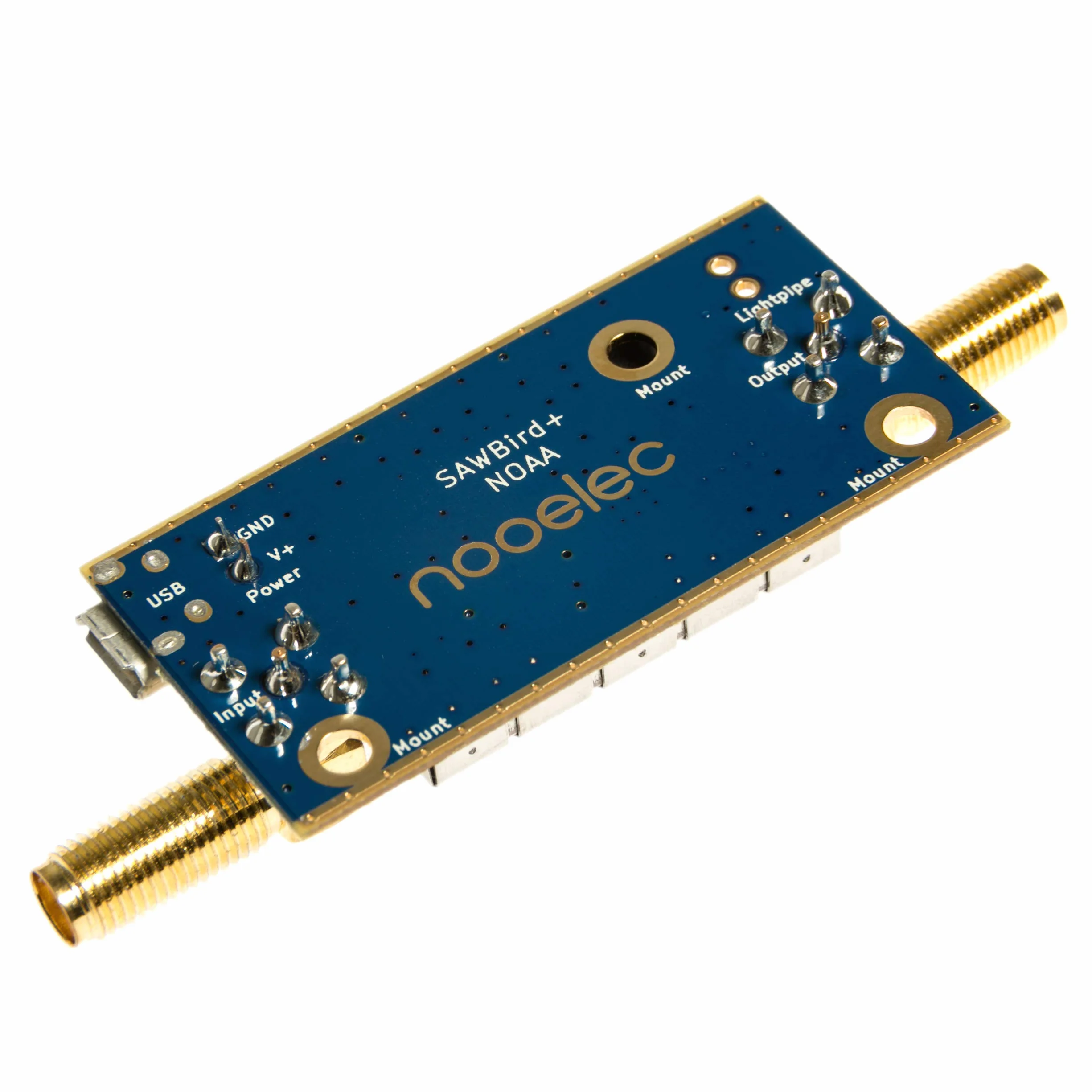 NooElec SAWbird+ NOAA - wysokiej jakości filtr SAW i kaskadowy moduł LNA z bardzo niskim poziomem szumów do zastosowań NOAA. Częstotliwość środkowa 137 MHz