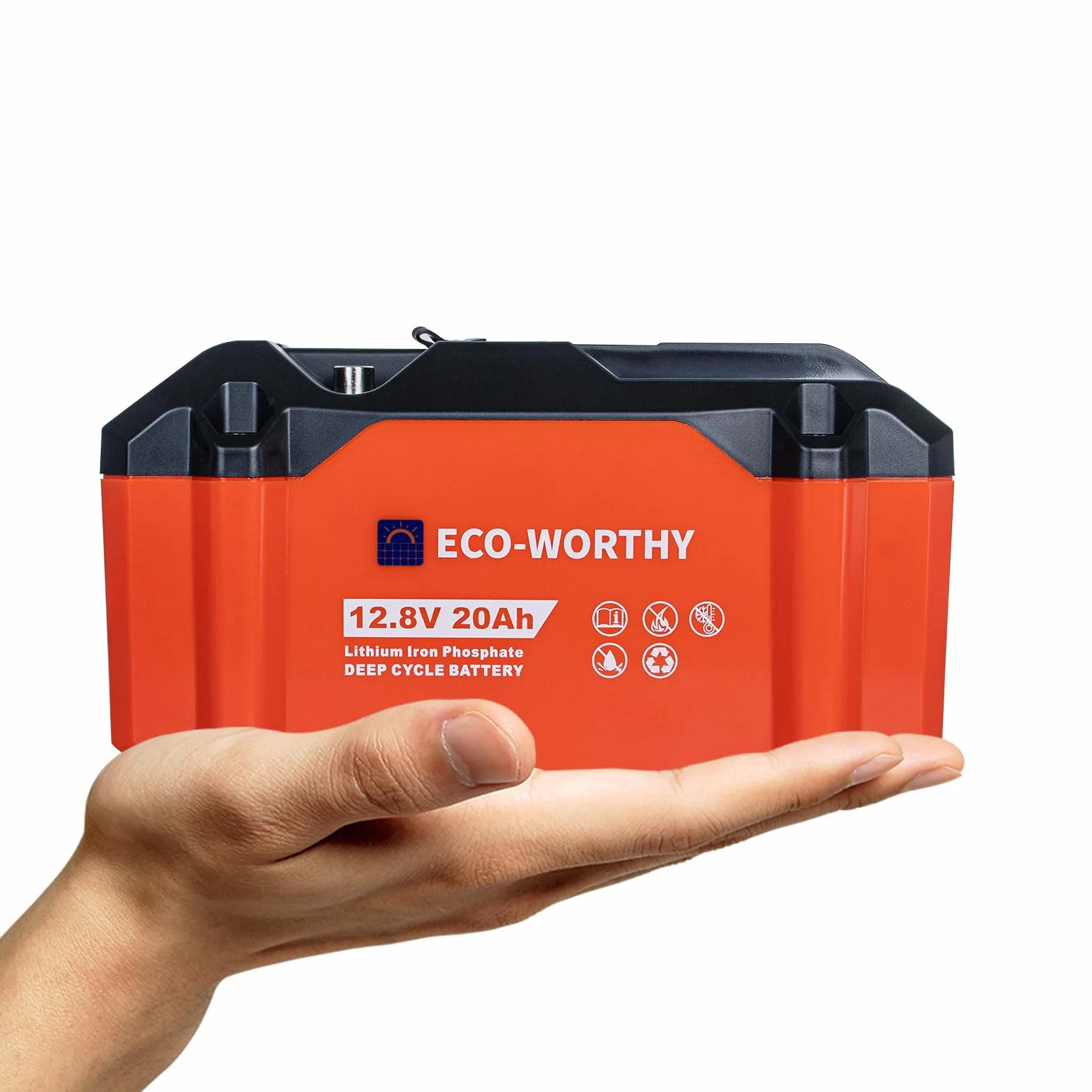 ECO-WORTHY LiFePO4 akumulator litowy 12 V, 20 Ah, do ponownego ładowania, 3000-15000 cyklów głębokich i ochrona BMS do silnika trollingowego, wózka inwalidzkiego, na kemping