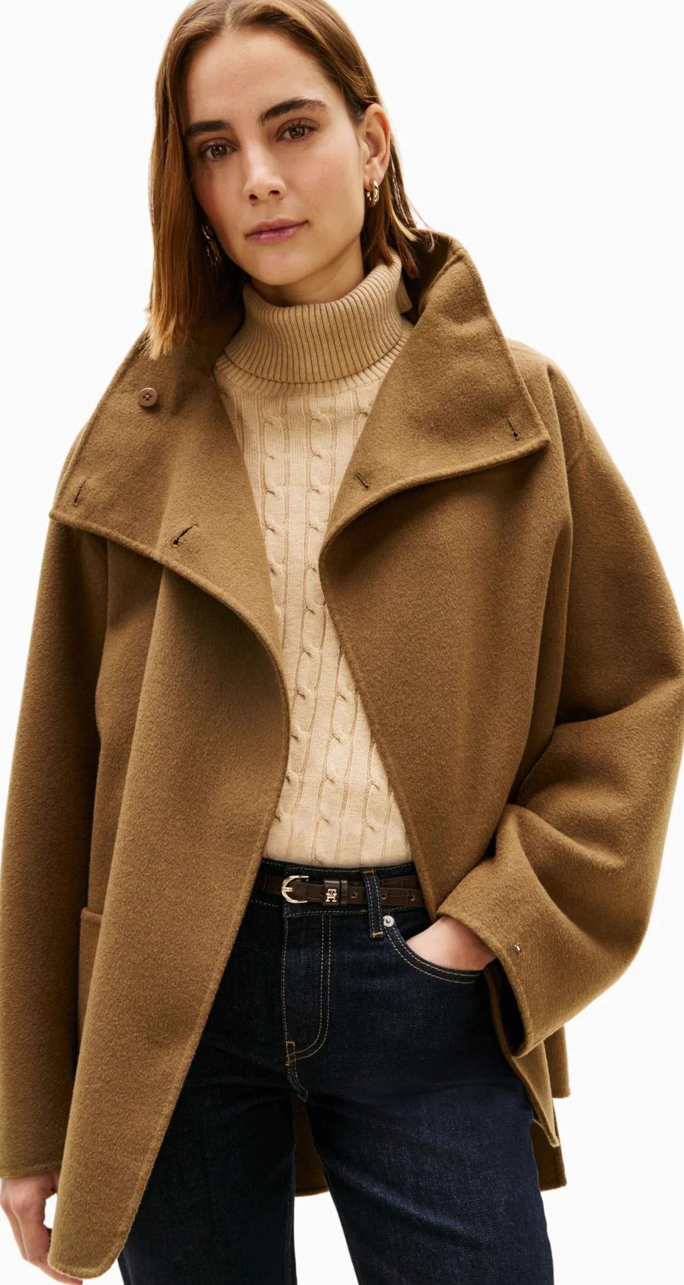 Tommy Hilfiger Płaszcz damski DF WEOL GB Lejek NK WW0WW47758 Inne płaszcze, KHAKI (Nordic Taupe), M-L, KHAKI (Nordic Taupe), L