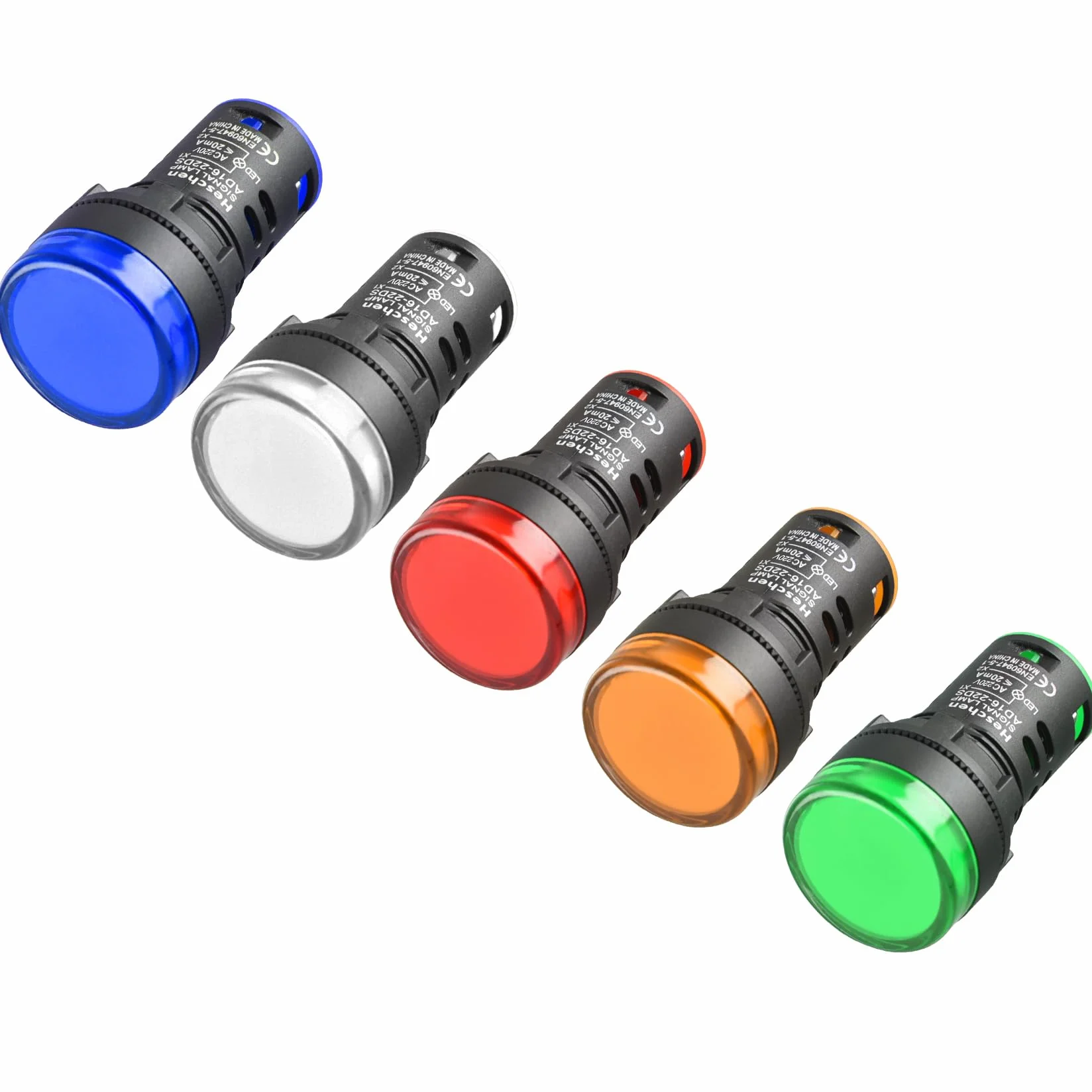 Heschen Wskaźnik LED 22 mm AD16-22D/S 220VAC 20mA czerwony zielony żółty niebieski biały kolor światła 5-pak