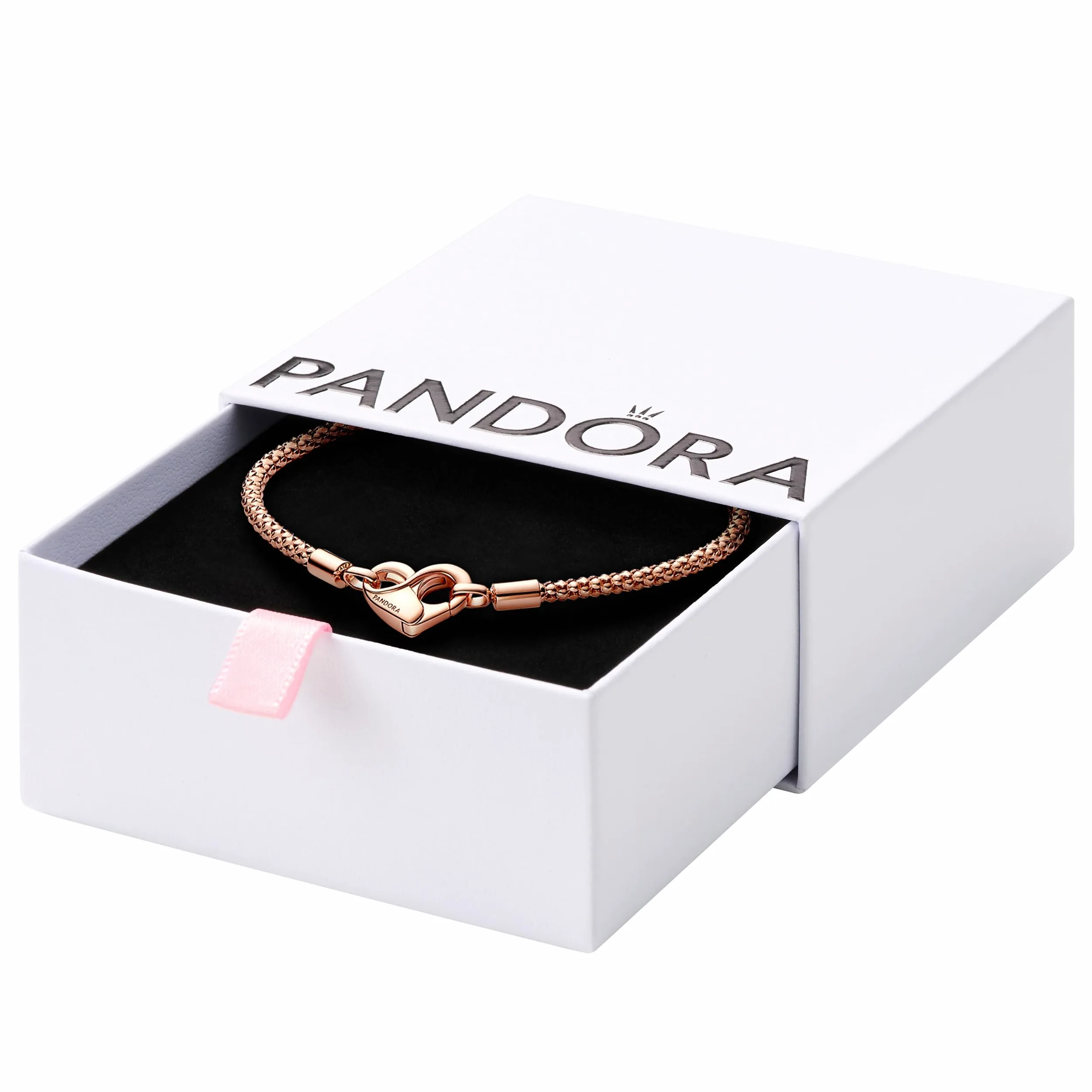 Pandora Moments Pozłacana bransoletka z różowego złota 14-karatowego z zapięciem w kształcie serca