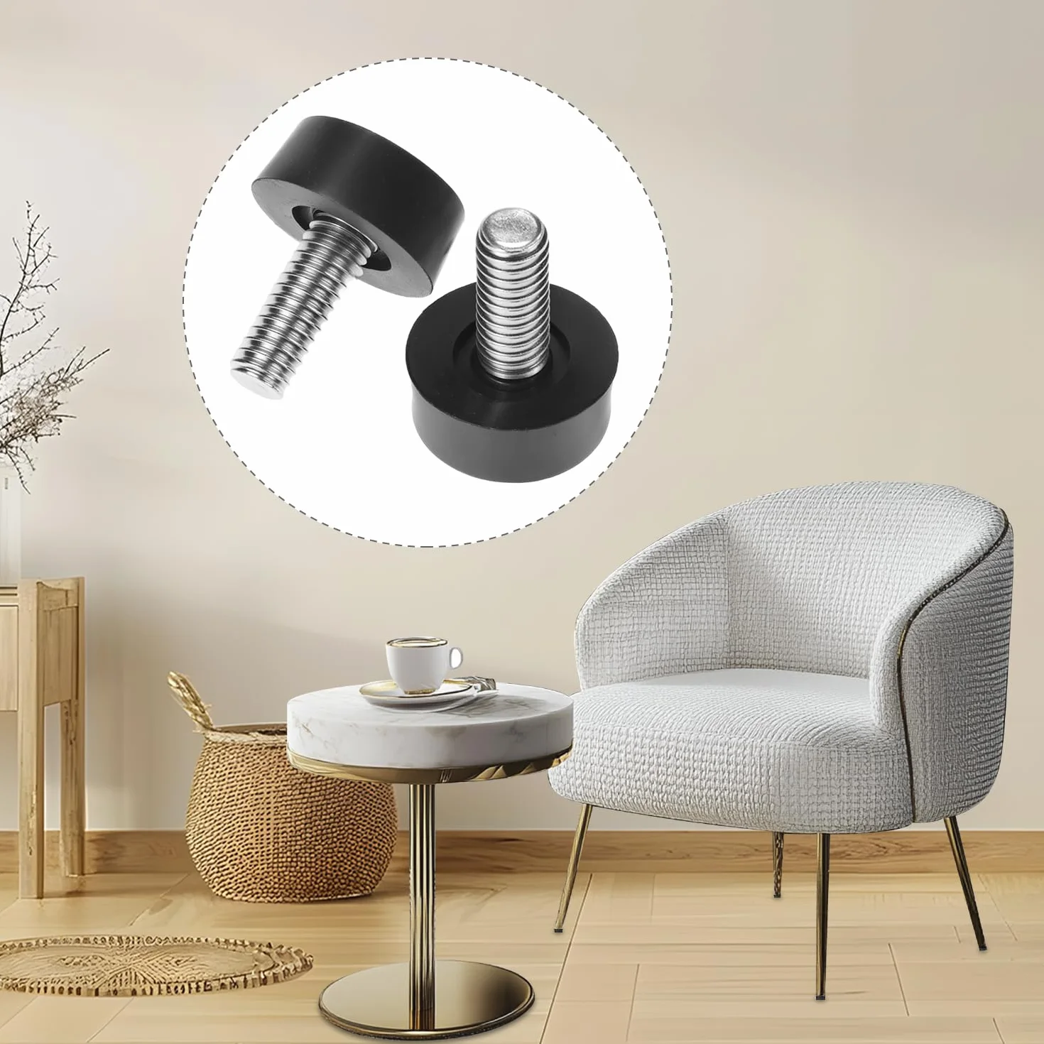 QWORK® Stopki poziomujące, poziomownice do mebli, śruba do mebli, stopka poziomująca, M6 x 10 mm, 24 szt