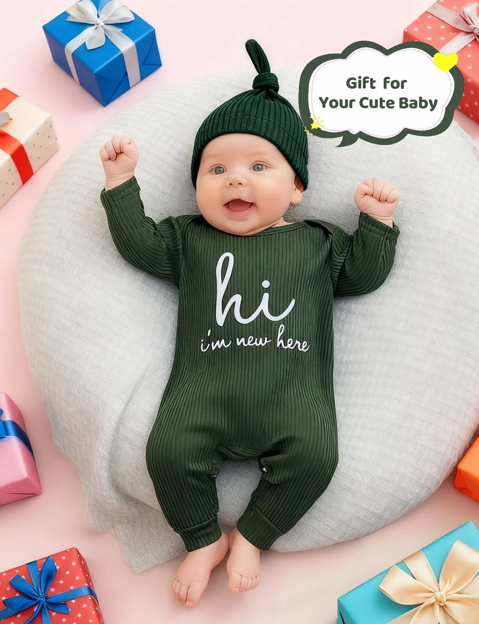 Unisex noworodek onesie prążkowane śpioszki dla małych dzieci z długim rękawem Pjs Jumpsuit kapelusz i rękawiczki