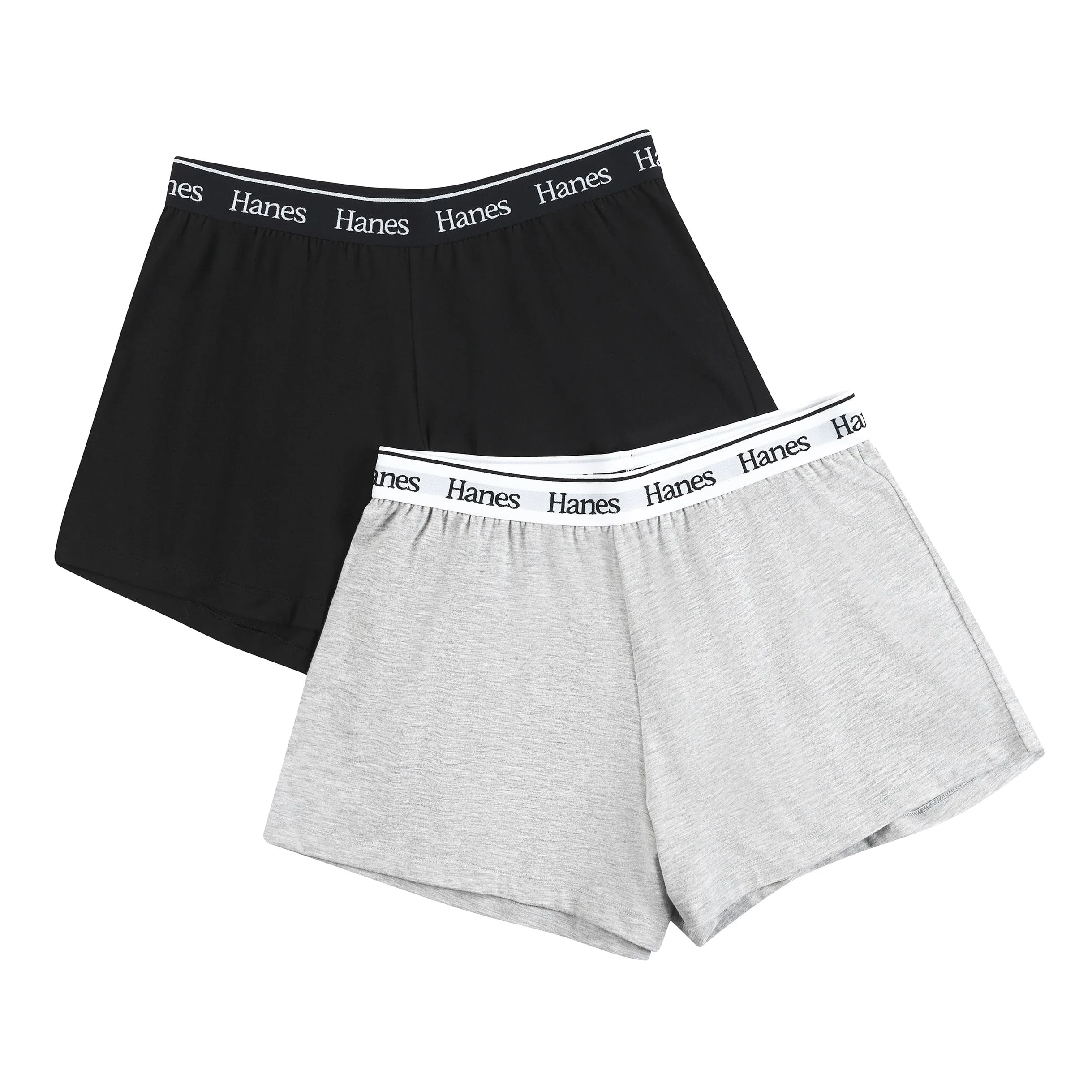 Hanes Originals Sleep, Comfywear Lounge, Pajama Shorts for Women, 2-Pack, Heather Grey Marle/Black, Medium