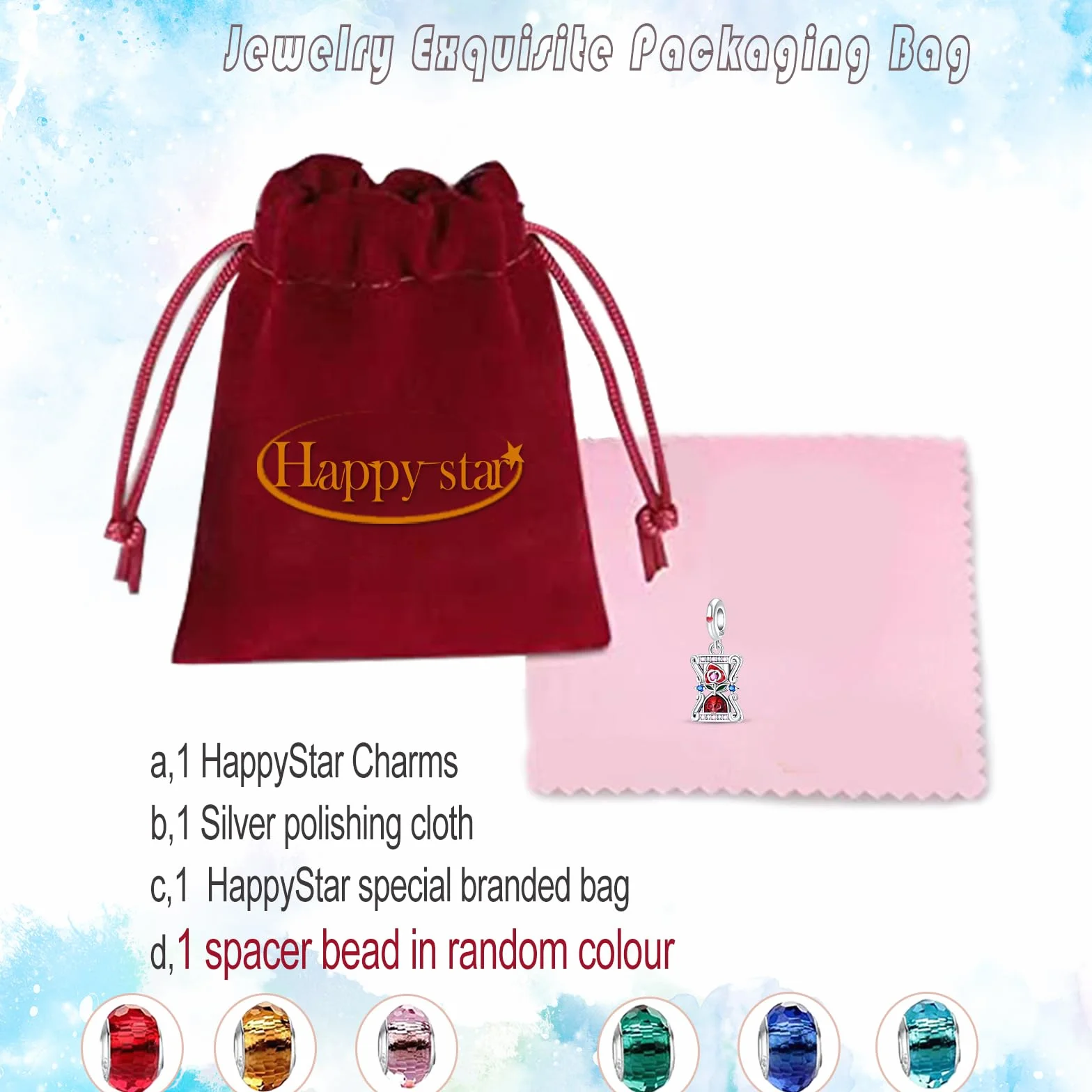 HappyStar Srebro wysokiej próby 925 wysokiej próby, zawieszka w kształcie kwiatu róży w kształcie mapy tarota, zawieszka koralik charms dla kobiet, do bransoletek Pand