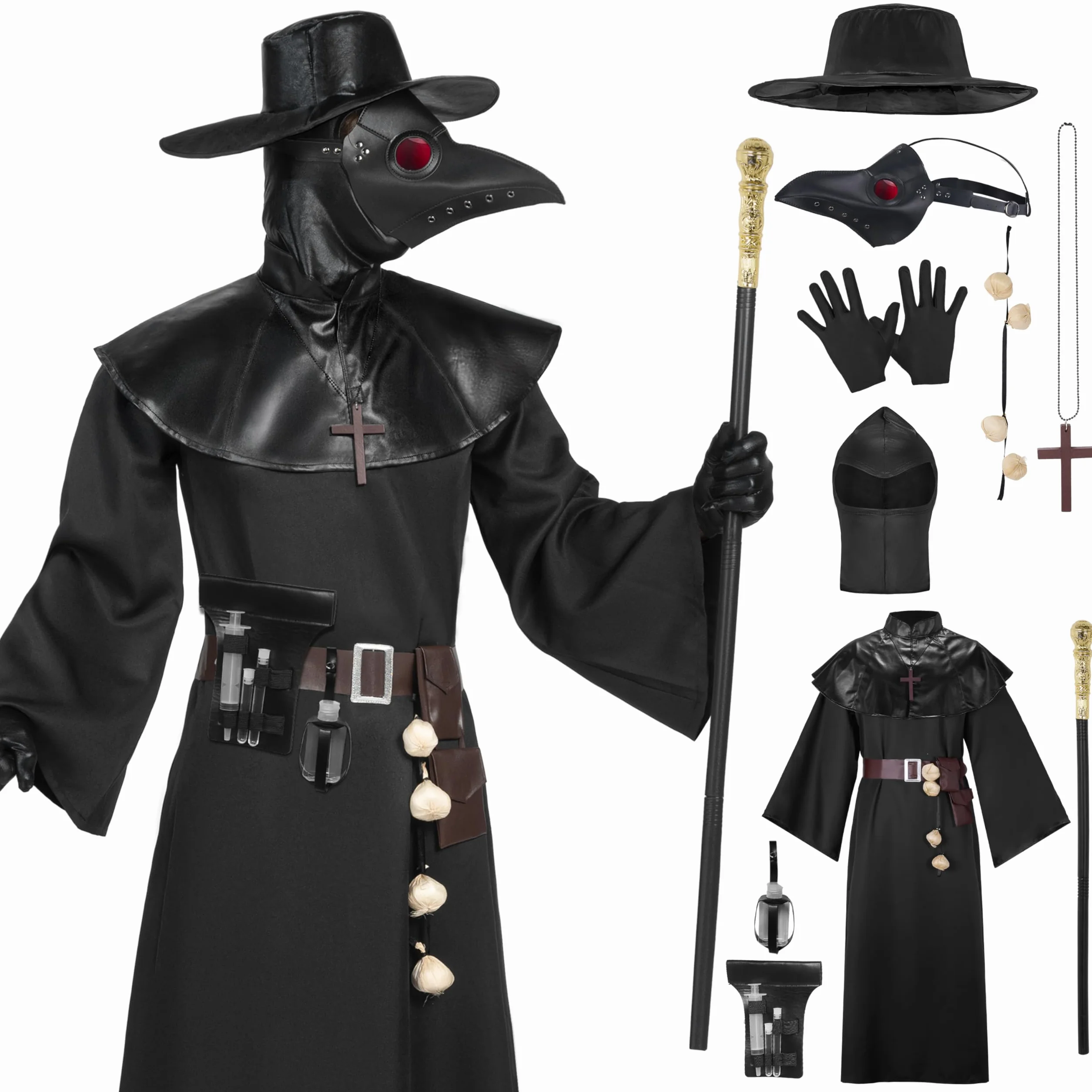 Spooktacular Creations Męski kostium lekarza zarazy z kapeluszem i maską