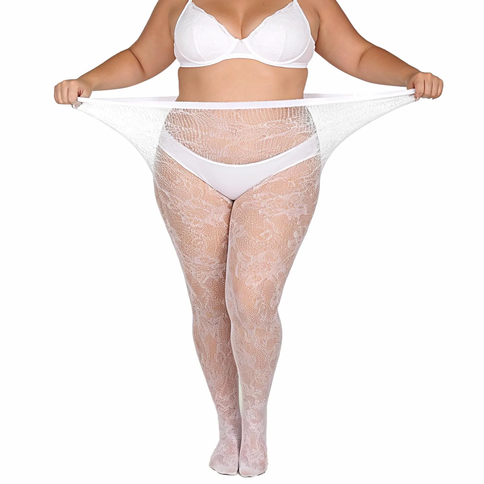 Lusofie 2 x plus size kwiatowy wzór koronkowe rajstopy - damskie pończochy z wysokim stanem - wygodne do 104 kg