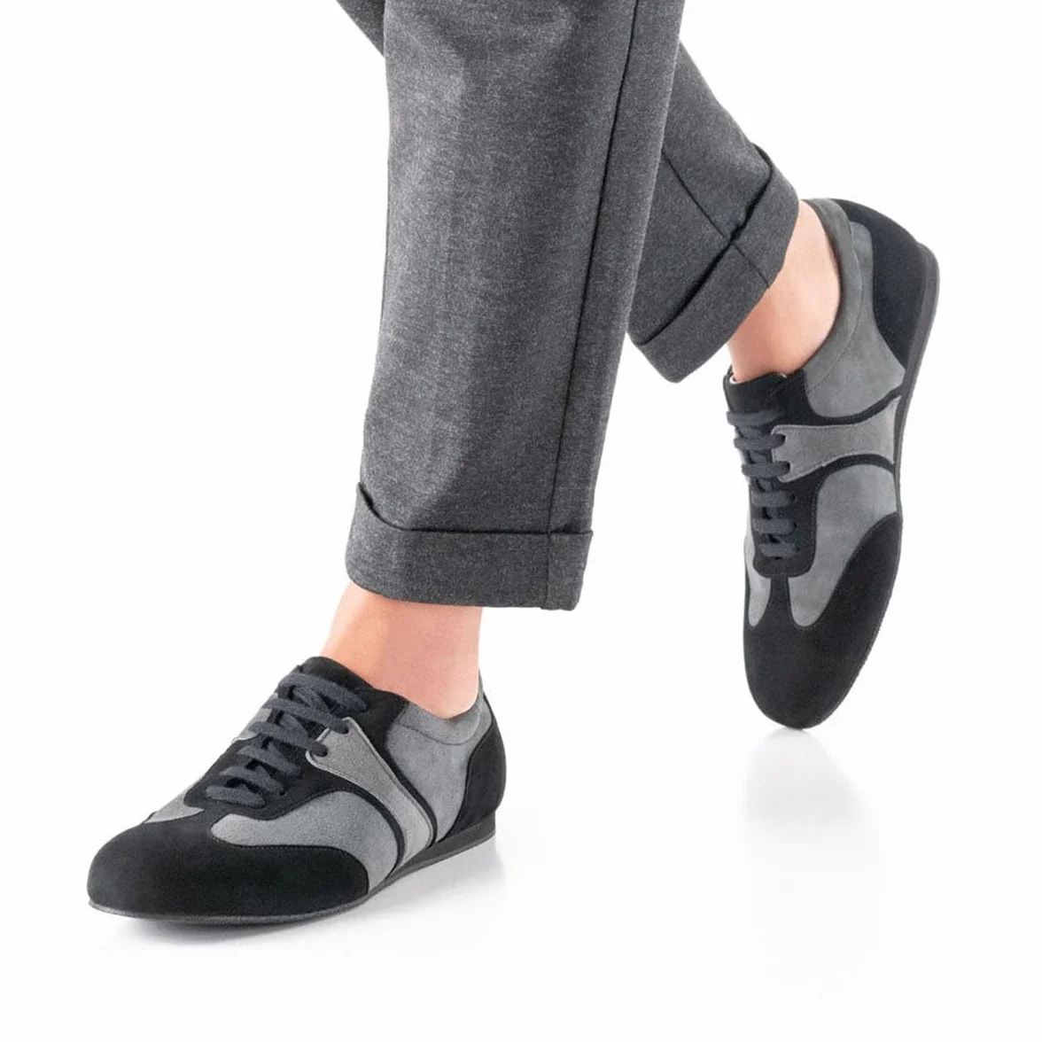 Werner Kern Męskie buty do tańca Parma 28065 - skóra welurowa czarne/szare - obcas klinowy 1,5 cm - podeszwa z zamszu - Made in Italy