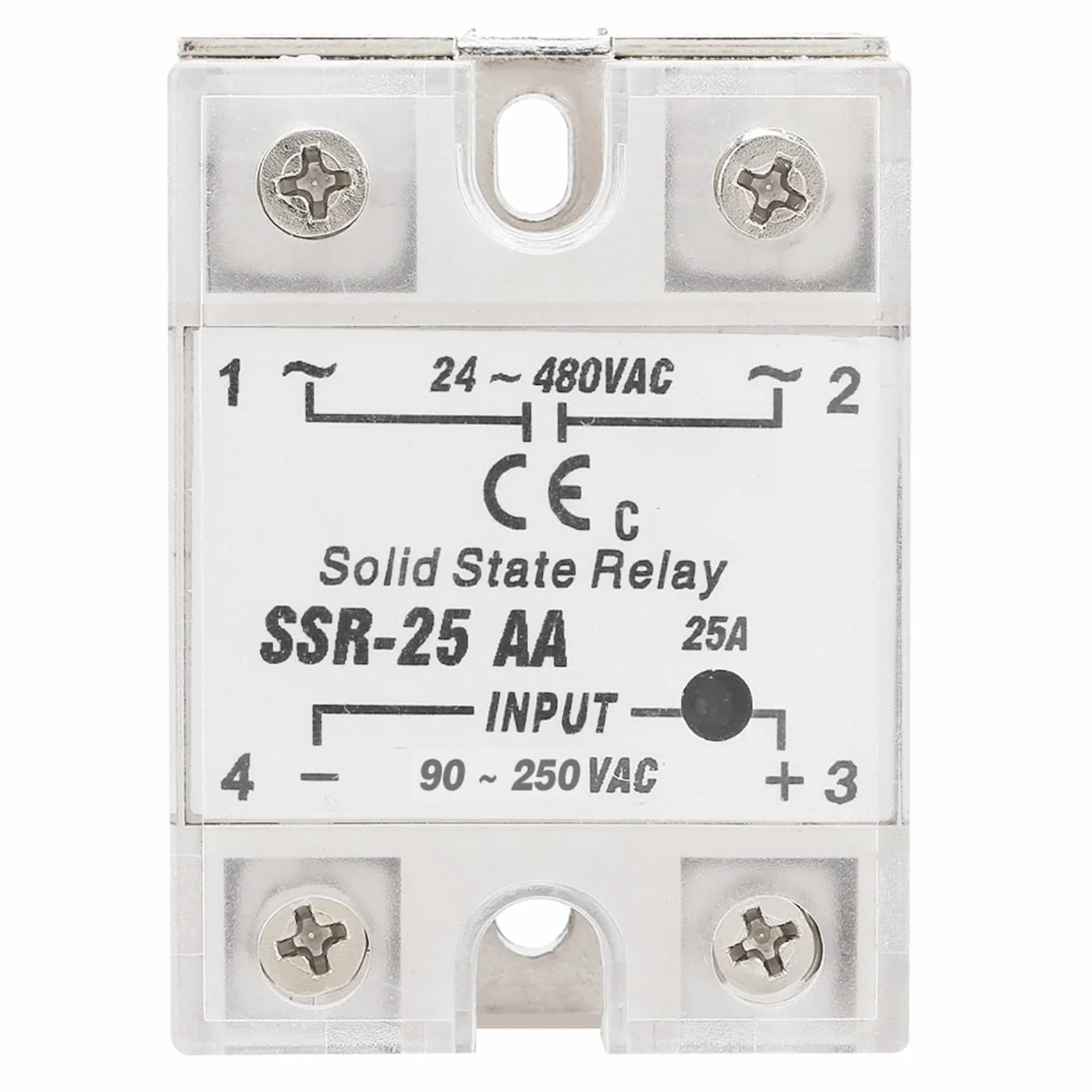 Przekaźnik Półprzewodnikowy 240 V AC, SSR-25 AA 25A Moduł Przekaźnika z Napięciem Wejściowym 90-250 V AC Wyjście 24-480 V AC