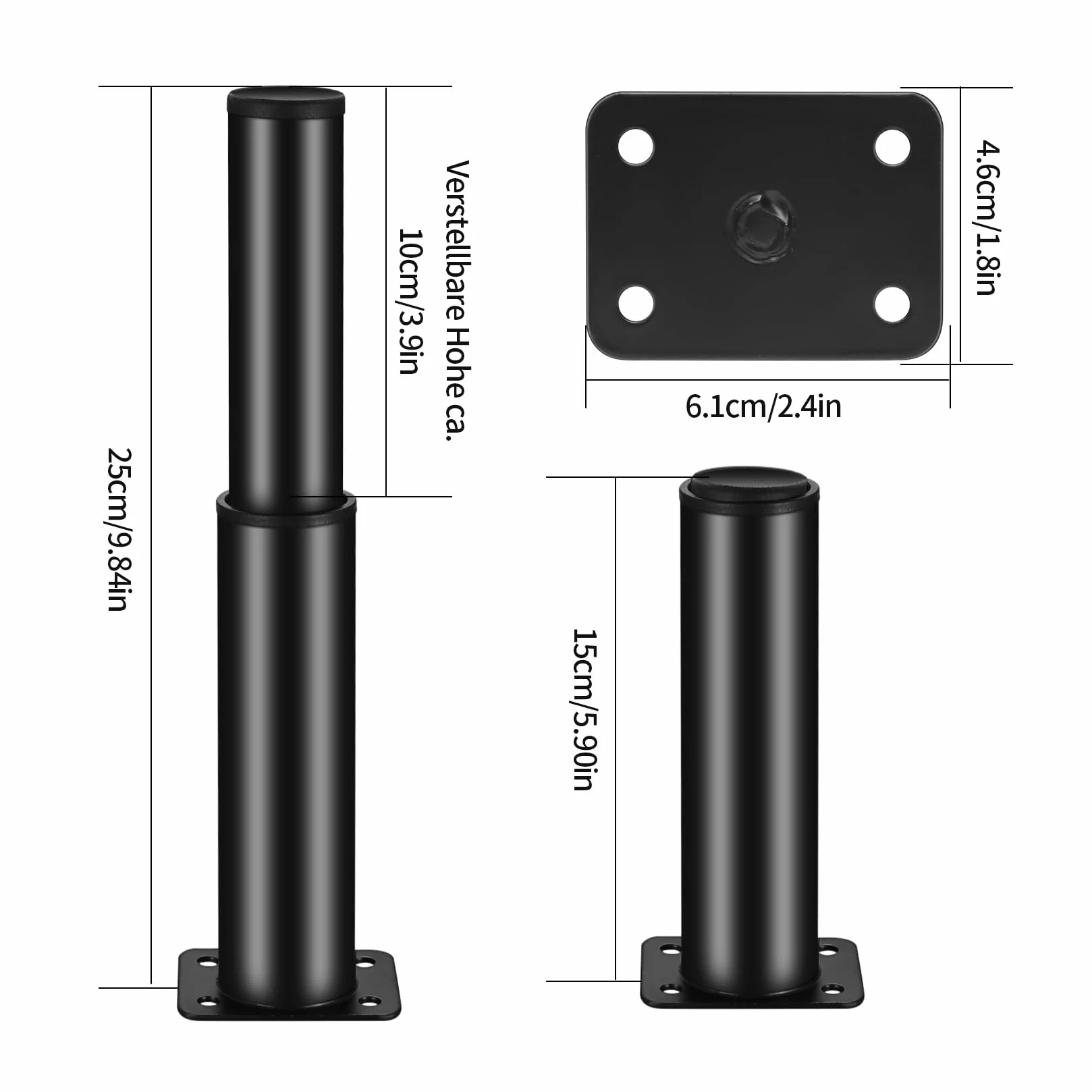 2 nóżki do regulowanych meblowych nóg, czarne, 15-25 cm