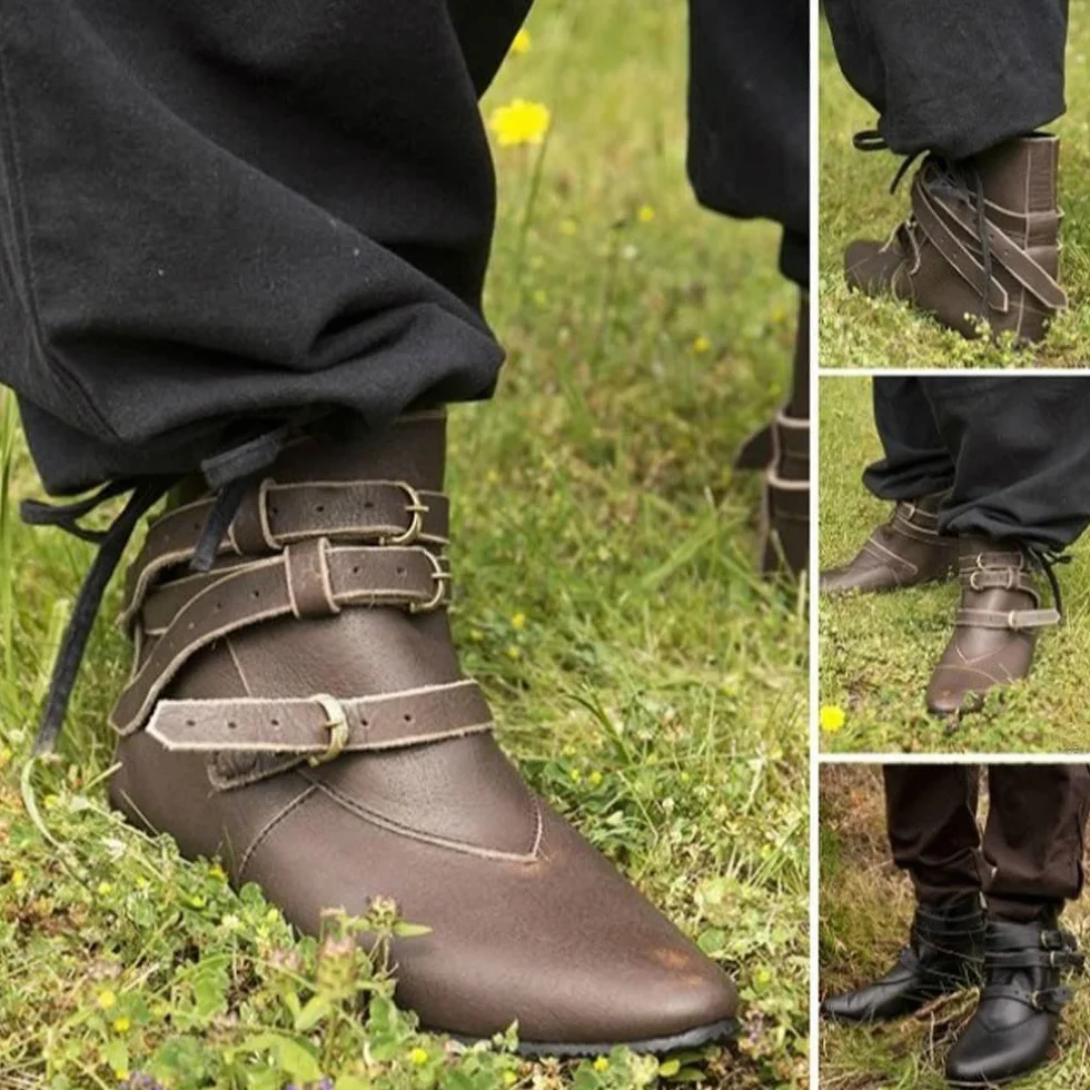 Buty z krótkimi kostkami Retro Knight Cosplay - 1 para PU skórzane buty wikingów