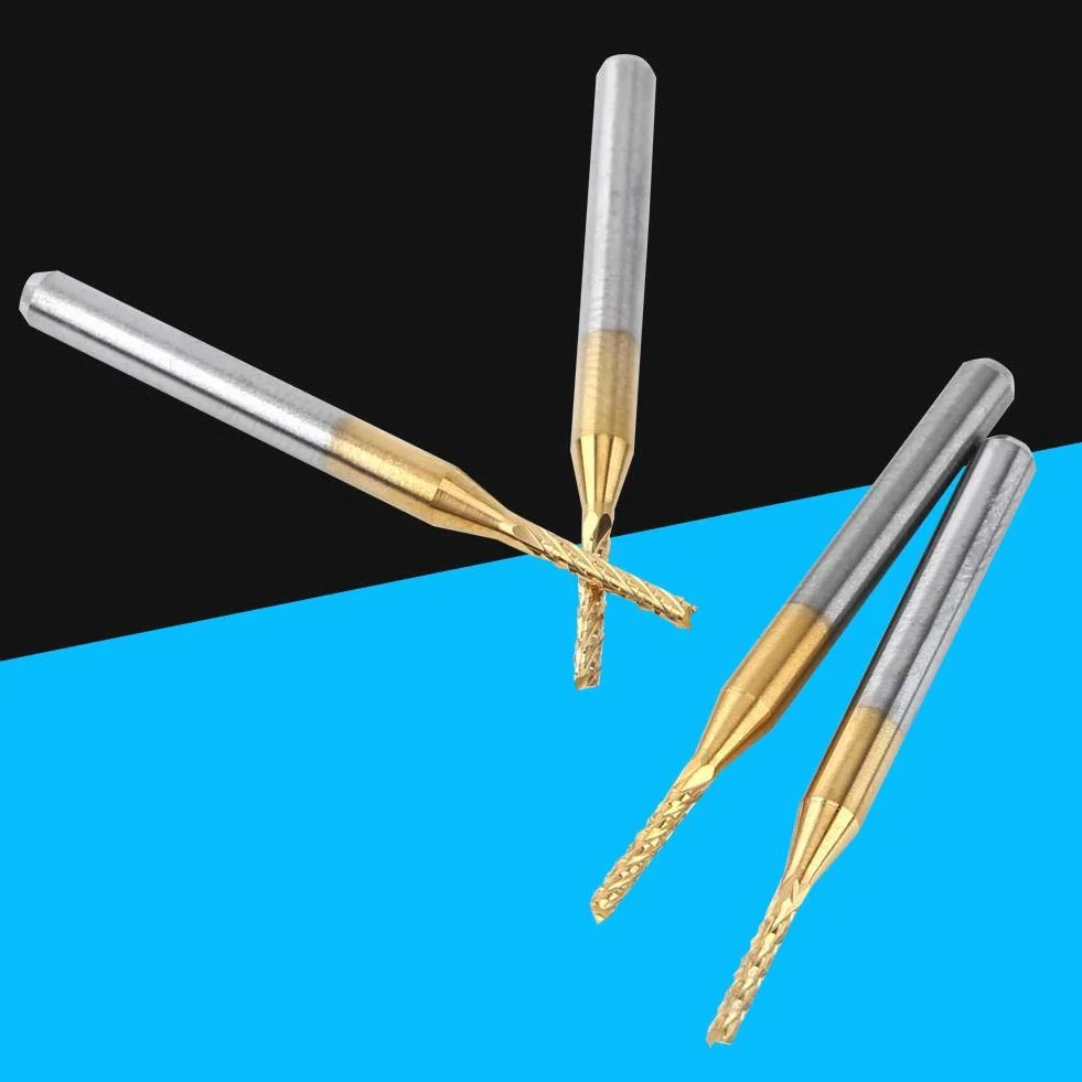 Frez trzpieniowy z twardego metalu, 10 sztuk 1,5 mm frez trzpieniowy CNC P-CB grawerunek bit powłoka wolframowa 1/8" trzpień