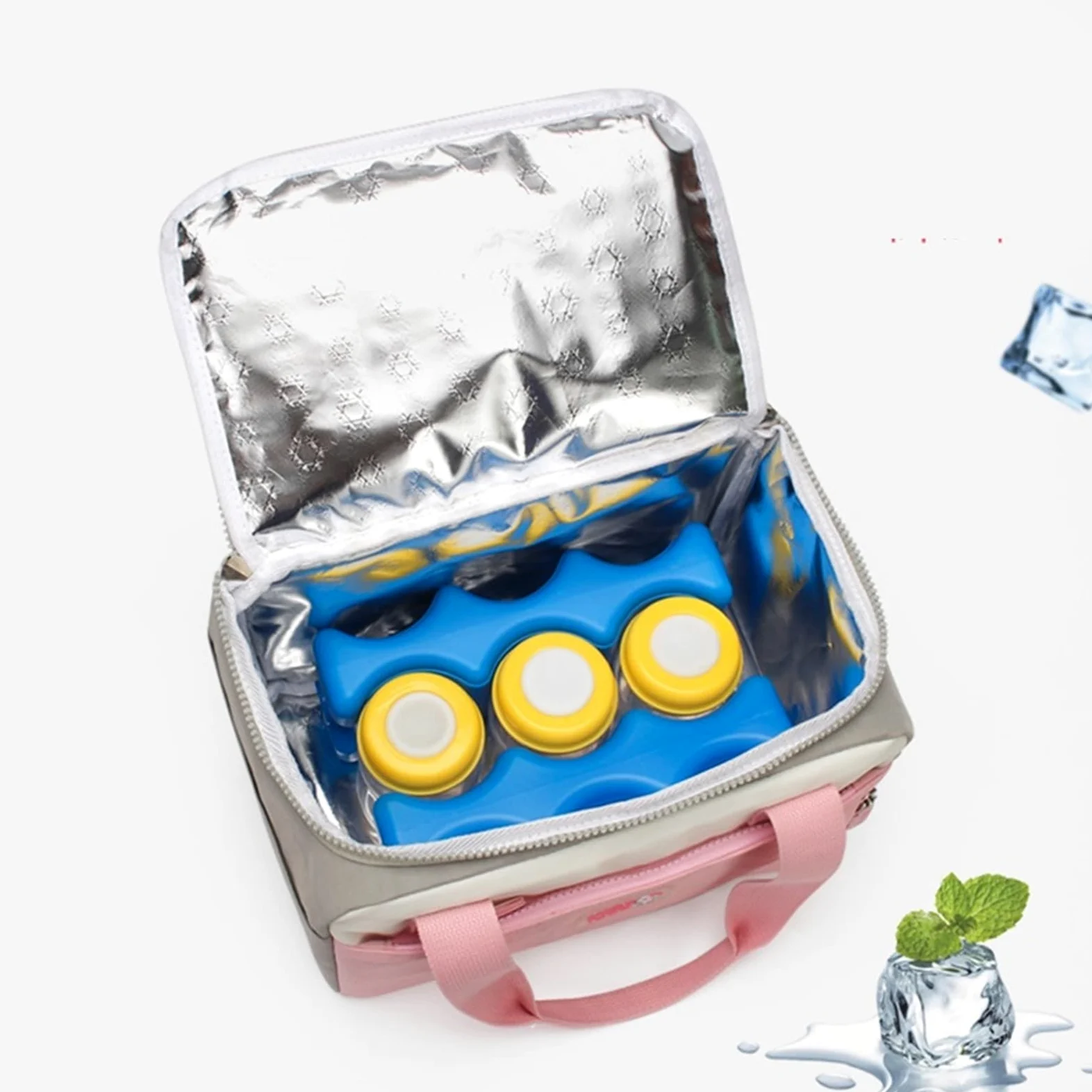 Plecak kempingowy, 2 sztuki przenośne damskie duża pojemność wiele kieszeni izolowane pudełko na lunch torba chłodząca torby termiczne(Gray)