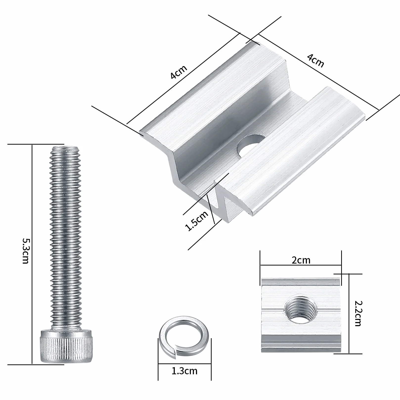 6 szt. aluminiowych zacisków centralnych PV, mocowanie fotowoltaiczne, uchwyt montażowy do paneli słonecznych, wysokość modułu 25-50 mm, ze śrubami M8