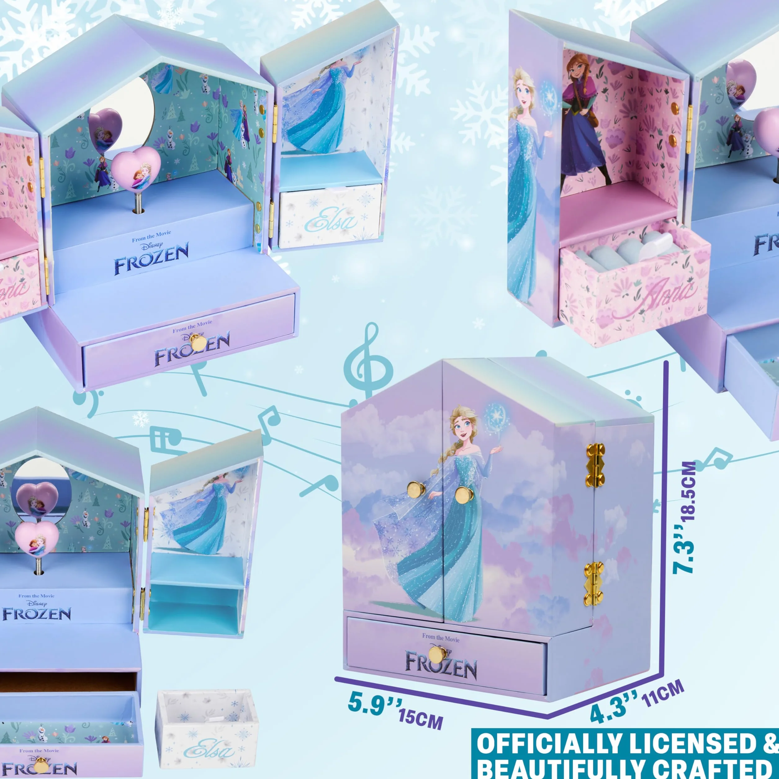 Get Trend Disney Kraina Lodu Muzyczna Pudełko Na Biżuterię Pomysły Na Prezent Nastolatki Sypialnia Dekoracja Elsa Zwijana Pozytywka z Lustrzanym Szufladami Do Przechowywania Prezenty dla Niej, Liliowy