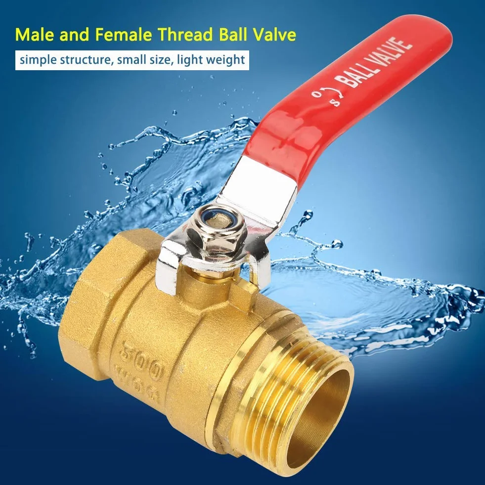Zawór Mosiężny Heavy Duty Męski, 1 Calowy Zawór Odcinający z Gwintem Mosiężnym i Gwintem żeńskim Zawór 1 Calowy BSP DN25 Wymiana Zaworu Wodociągowego z Czerwonym Uchwytem