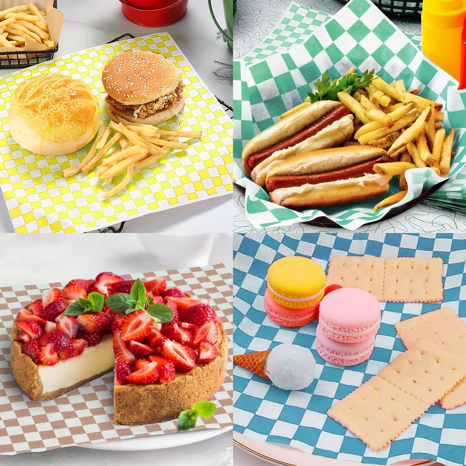 120 arkuszy tłustego papieru do pakowania żywności, 30 x 30 cm, jednorazowy papier odporny na tłuszcz, nieprzywierający, woskowany, do ciast, kanapek, burgerów