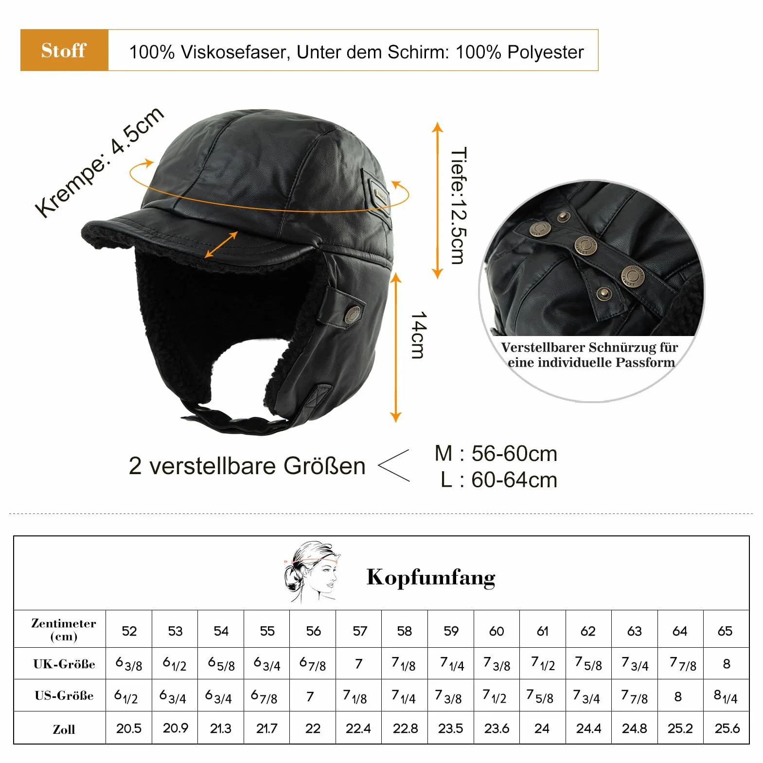 Comhats Ciepła czapka traperska męska czapka zimowa ze sztucznej skóry kapelusz unisex czapka lotnicza czapka futrzana