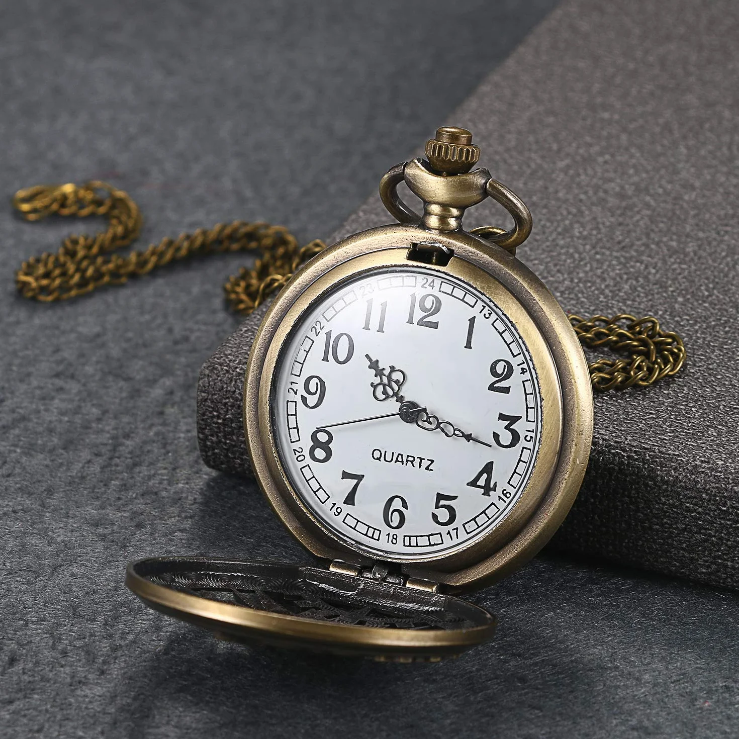 JewelryWe Zegarek kieszonkowy męski retro analogowy kwarcowy brąz