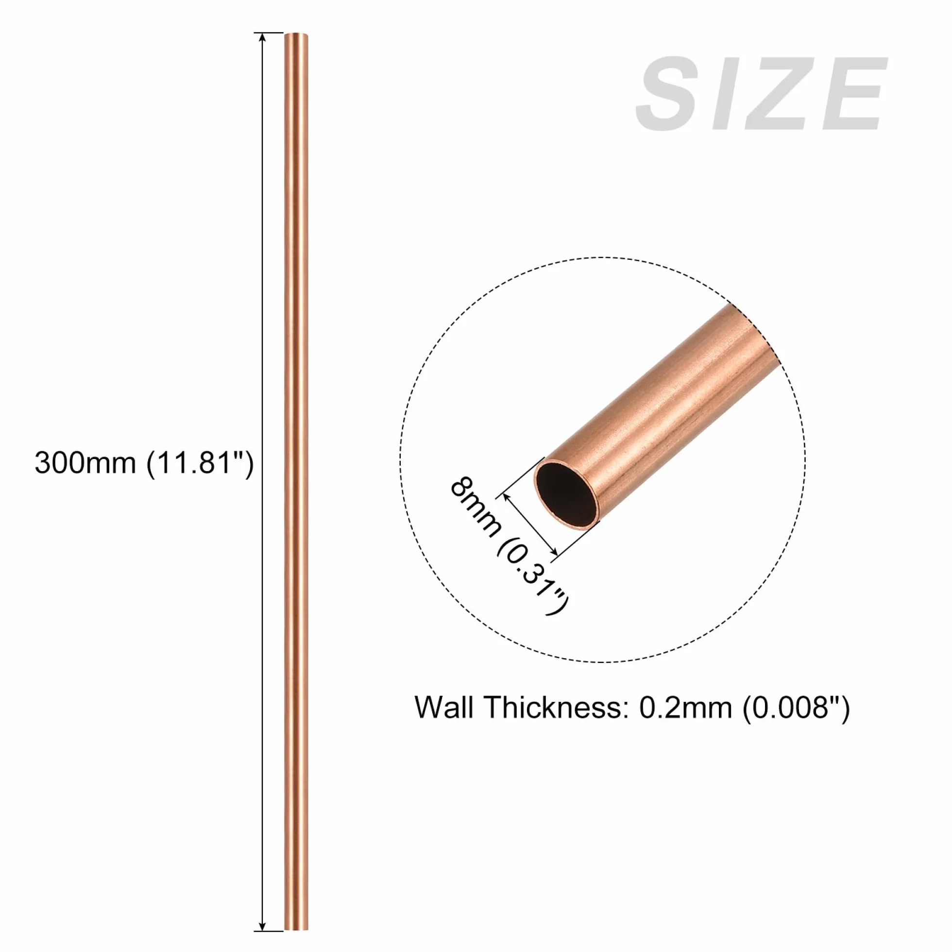 sourcing map 2 szt. rura miedziana 8 mm x 0,2 mm x 300 mm prosta do domu maszyn DIY rzemiosło artystyczne