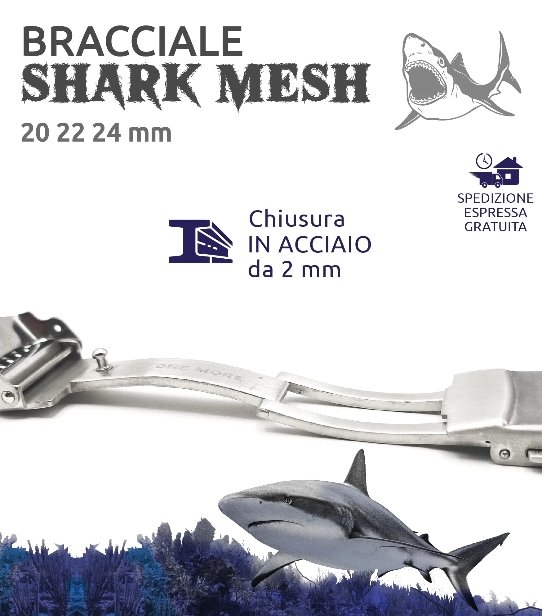 Bransoletka Shark Mesh ze stali nierdzewnej ONE More STRAP 20mm22mm 24mm kompatybilny z Citizen Promaster i Seiko SKX sub diver pasek do zegarka milan
