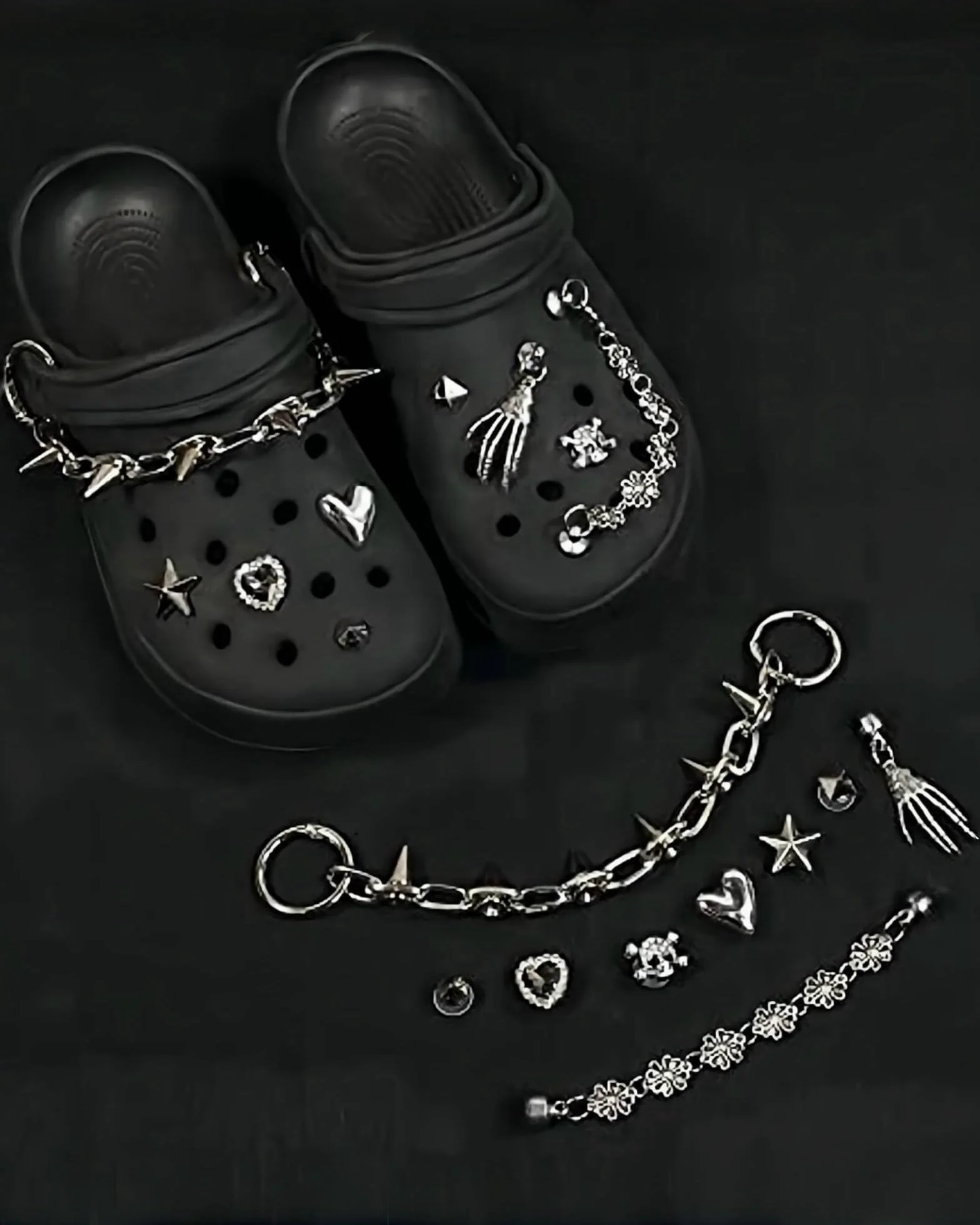 Zawieszki do chodaków, błyszczące buty, gotyckie zawieszka, Y2k, sztuczny diament, dekoracja z łańcuszkami, kolce, akcesoria dla mężczyzn, kobiet