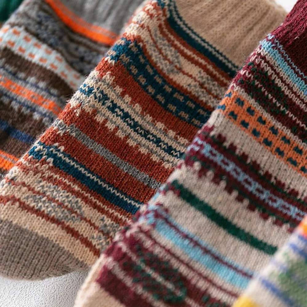 5 Pair/lot Męskie Skarpety Wełniane Stripe Casual Gruby Zimowe Ciepłe Skarpetki Mężczyzna (Kolor: 5 par Rozmiar: Jeden rozmiar) (Color : 5 Pairs, Size : One Size)