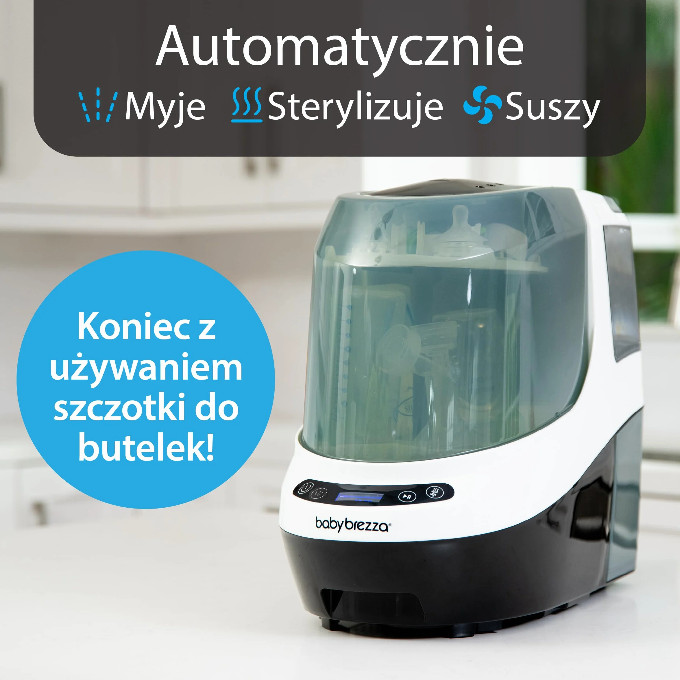 Baby Brezza Myjka do butelek Pro – środek do czyszczenia butelek dla niemowląt 3 w 1; mycie, sterylizacja, suszenie – uniwersalne czyszczenie wszystkich butelek: tworzywo sztuczne + szkło + smoczek