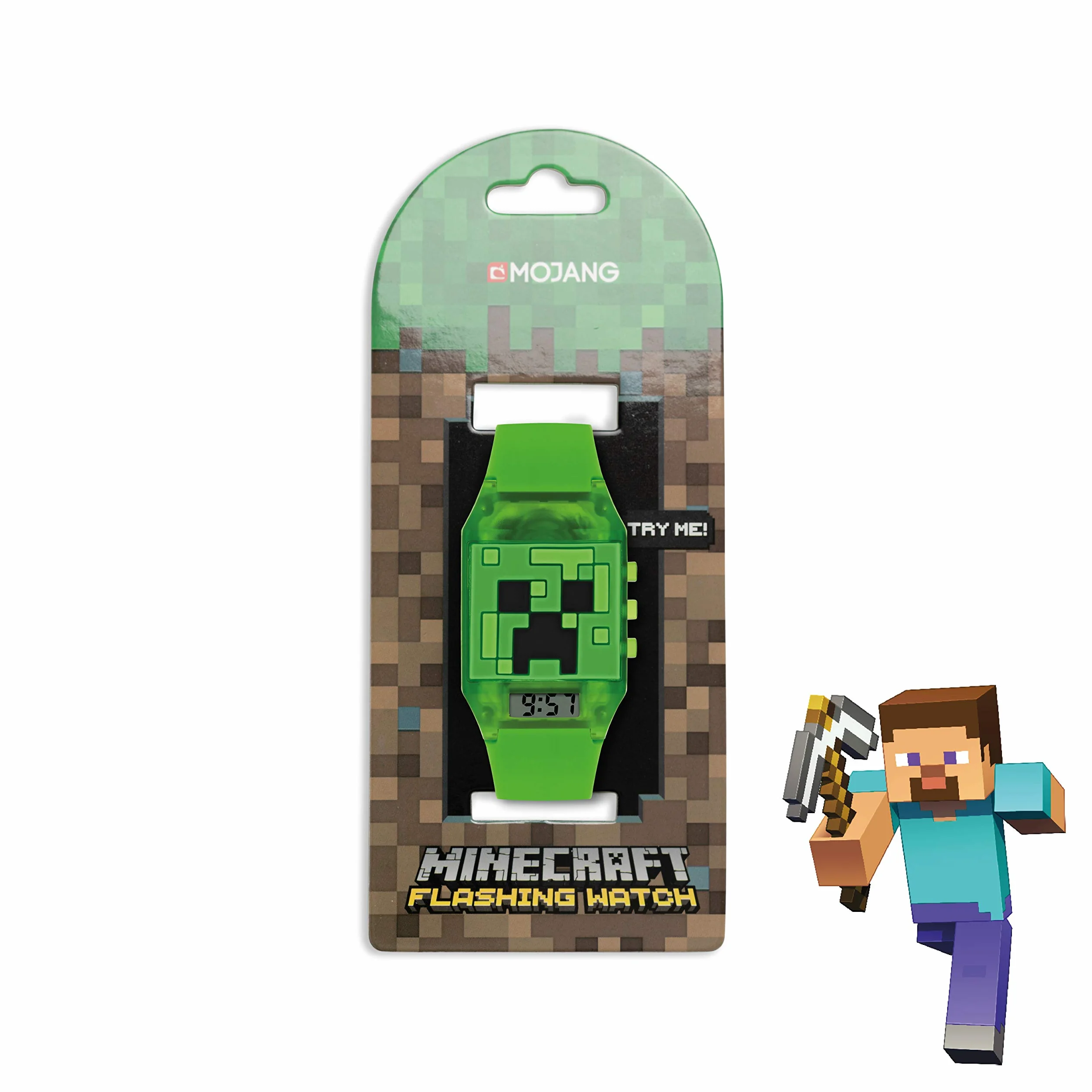 Minecraft Unisex Dziecięcy cyfrowy analogowy zegarek kwarcowy z gumowym paskiem MIN4014, ZIELONY, pasek