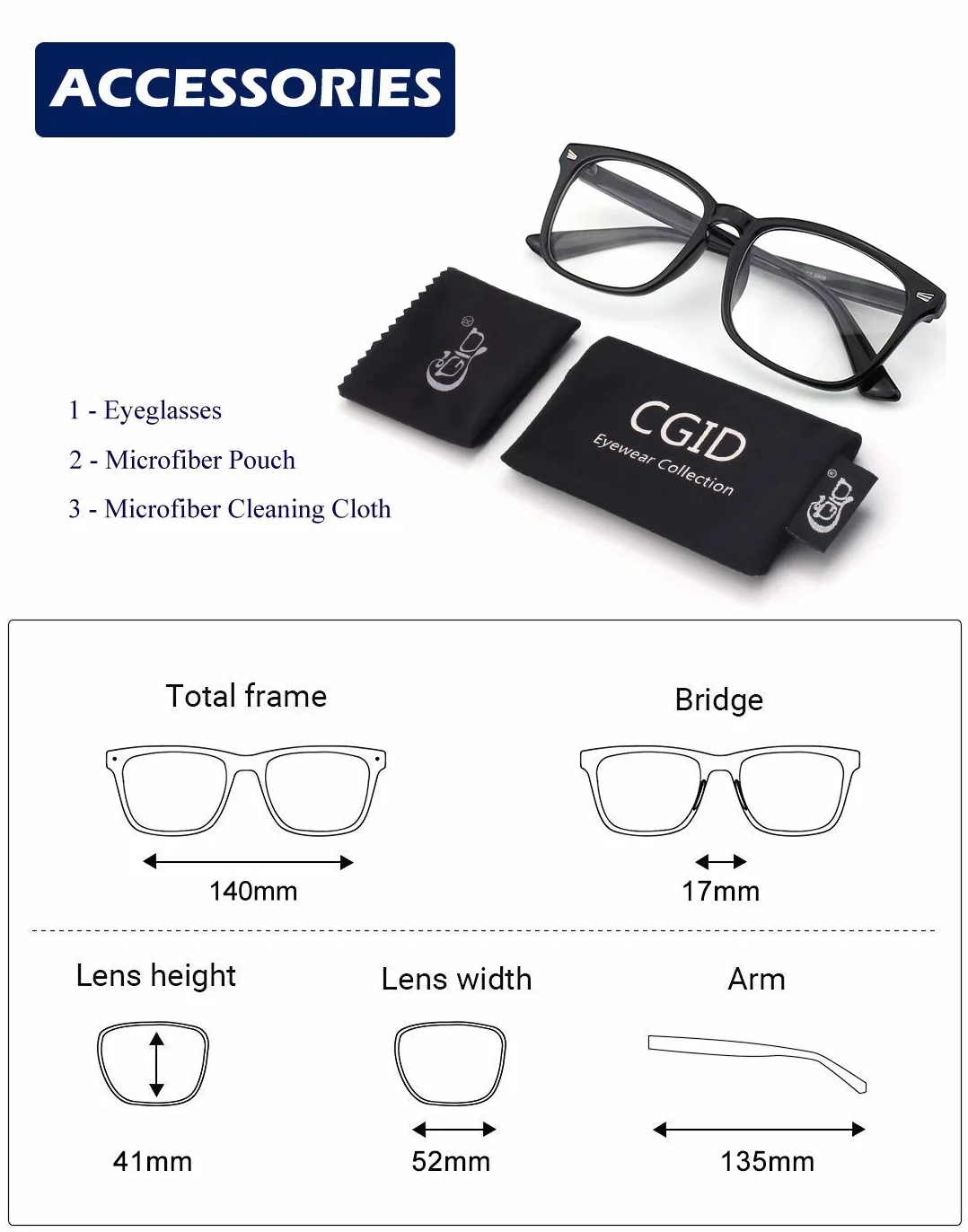 CGID CN81 Sztuczne okulary Kobiety Mężczyźni Duże Duże Duże Przezroczyste Soczewki Róg Rimmed Okulary 100% Ochrona UV400