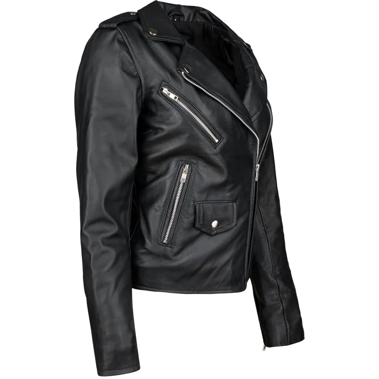 URBAN 5884 Damska kurtka skórzana z prawdziwej skóry jagnięcej, kurtka motocyklowa Amy Slim Fit, asymetryczny zamek błyskawiczny, miękka skóra, czarna, czarny, 5XL