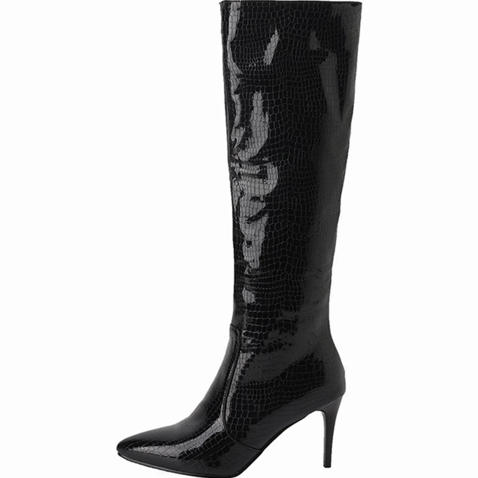 CUTEHEELS Damskie jednokolorowe buty na uda wysokie/nad kolanem ze szpilką i szpiczastym noskiem, czarny (schwarz3), 43 EU