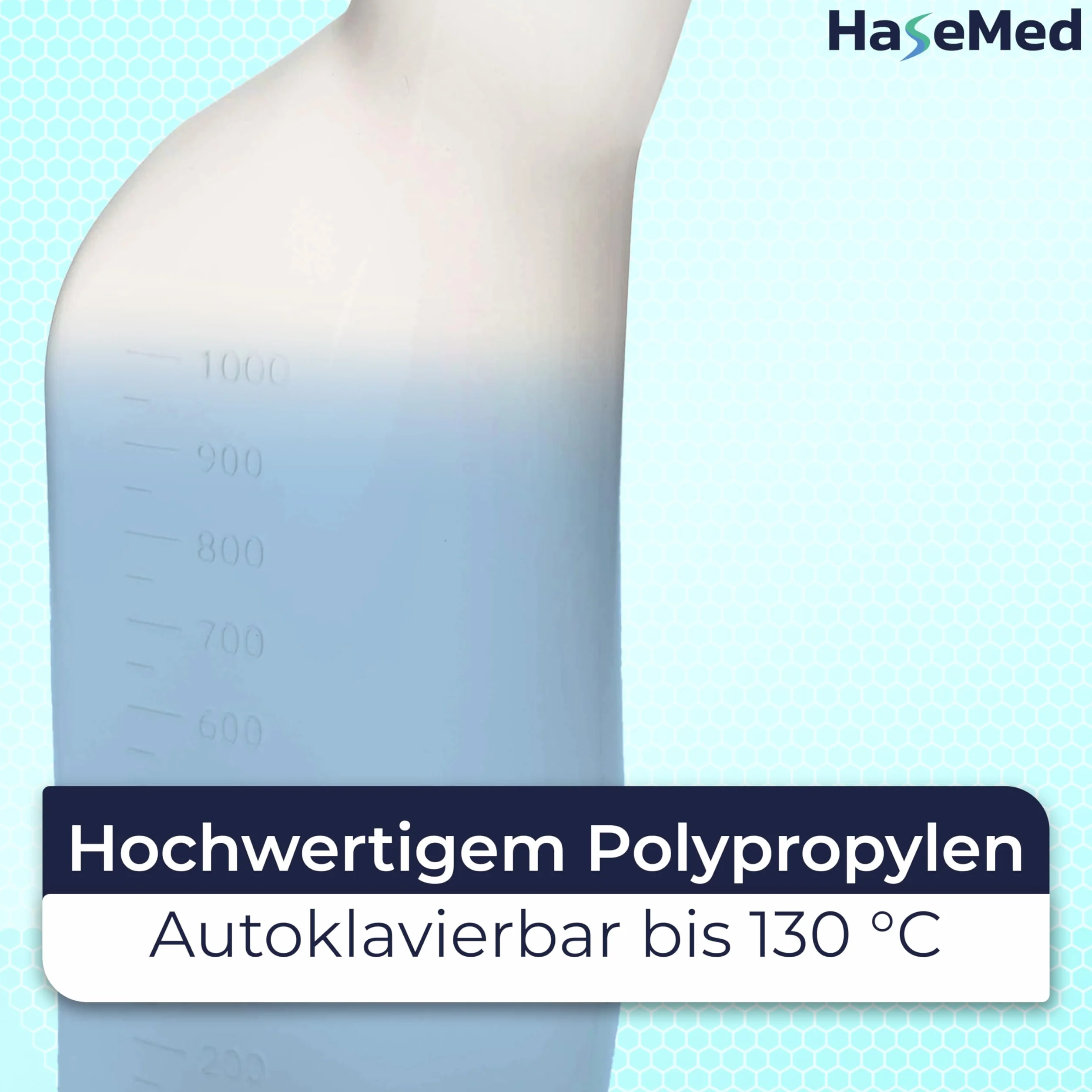 HaseMed butelka na mocz dla mężczyzn – 1000 ml, z pokrywką, 1 sztuka, możliwość autoklawu do 130°C, wykonana z polipropylenu, zabezpieczona przed wyciekiem i higieniczna – idealna do pielęgnacji,