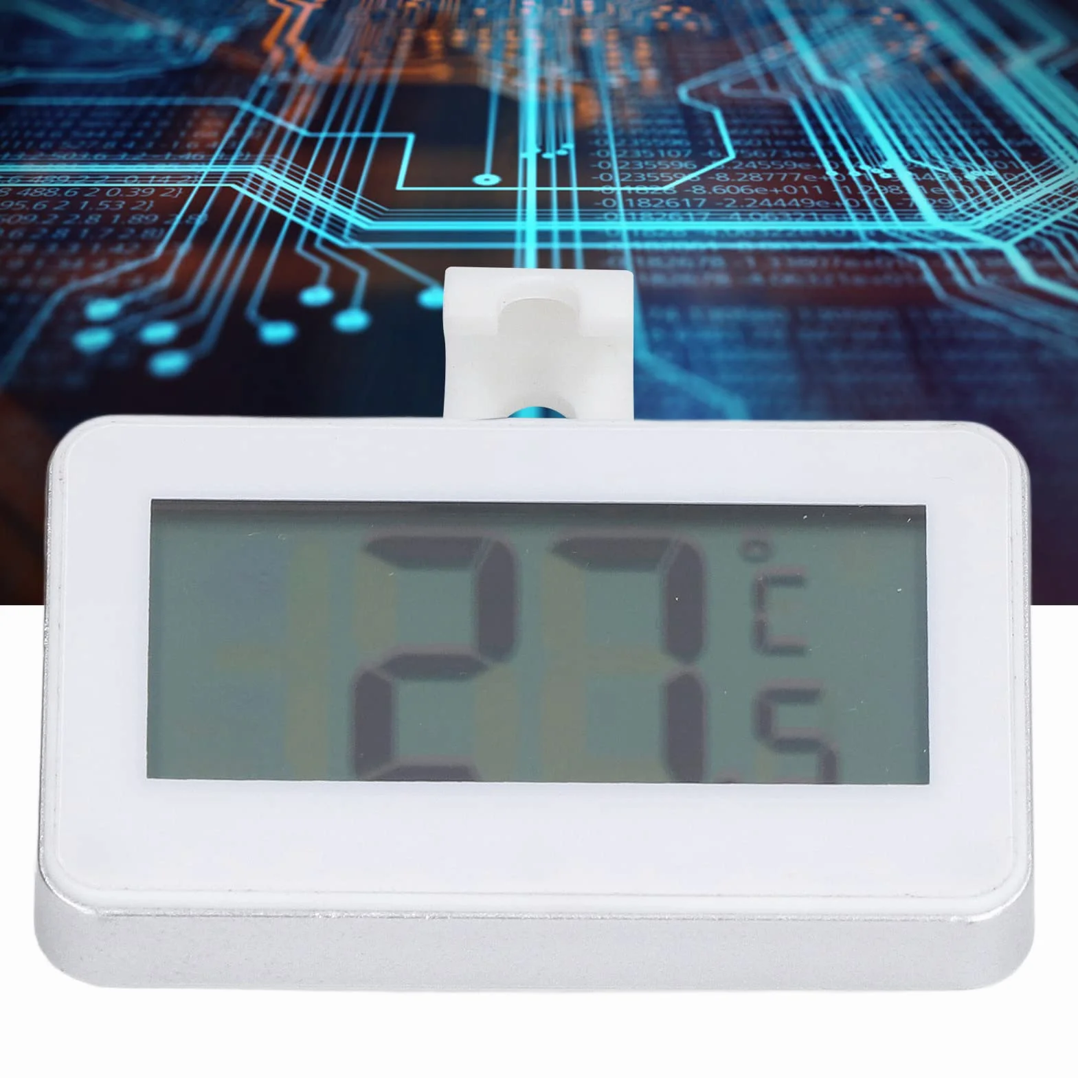 Mini Cyfrowy Termometr z Wbudowaną Baterią, Wyświetlacz LCD, Zakres -20°C do 60°C, Montaż Magnetyczny lub Hak, do Użytku Wewnętrznego i Zewnętrznego, 62x67x12mm