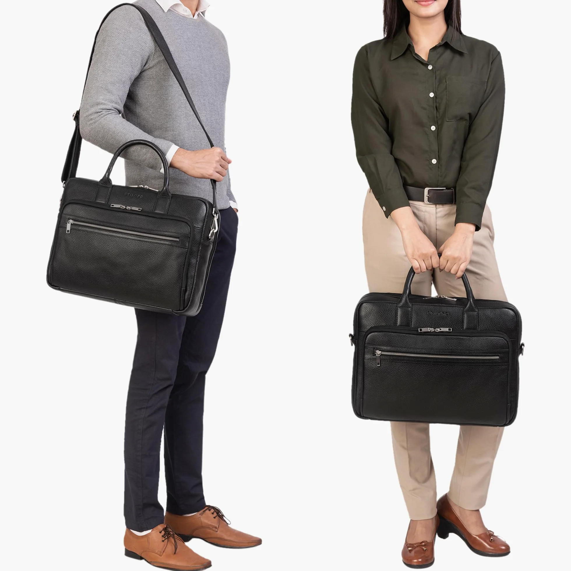STILORD Dawson skórzana torba na ramię aktówka na laptopa 15,6 cala DIN A4 Business Satchel prawdziwa skóra czarny
