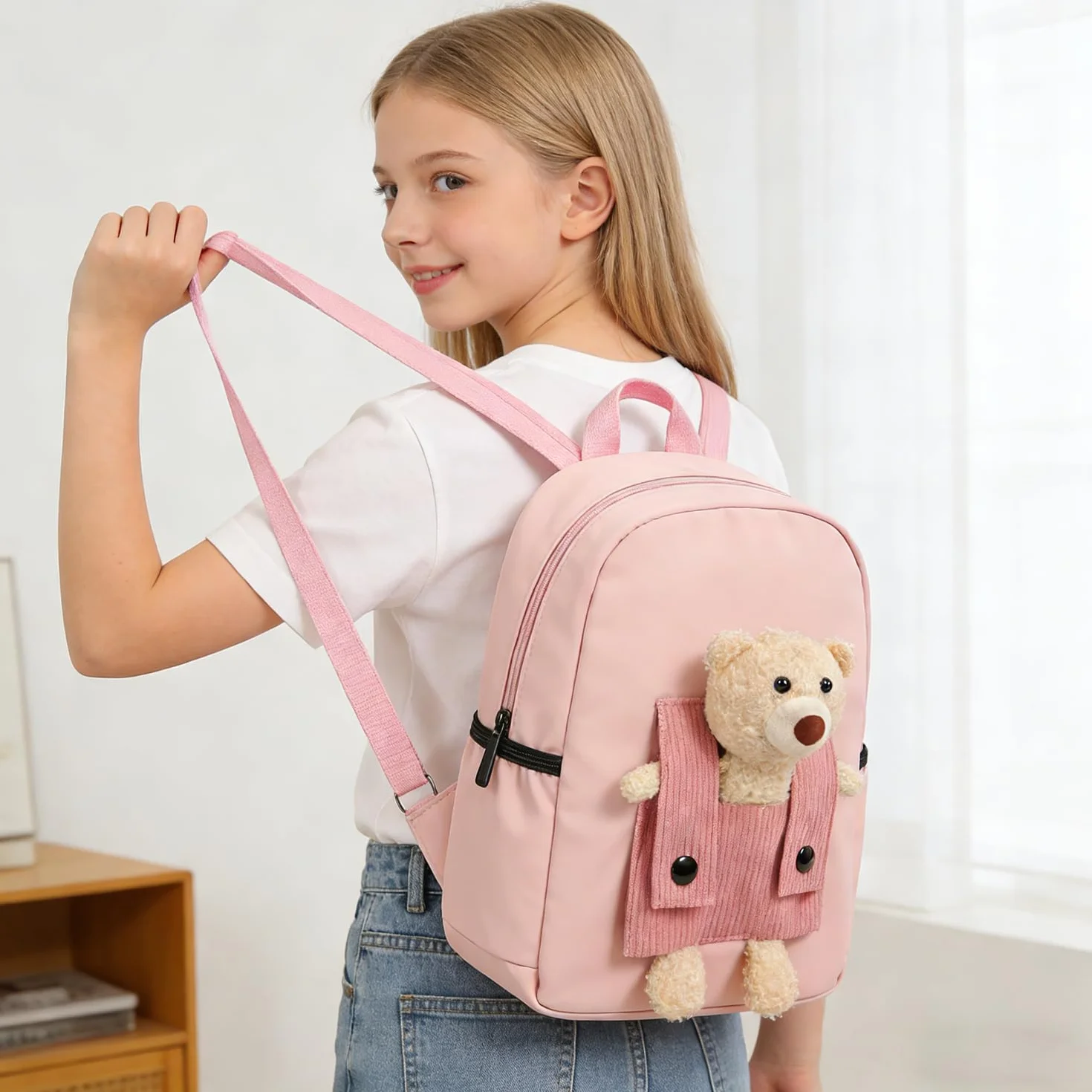 Plecak dziecięcy z wyjmowaną lalką z misiem Rosa