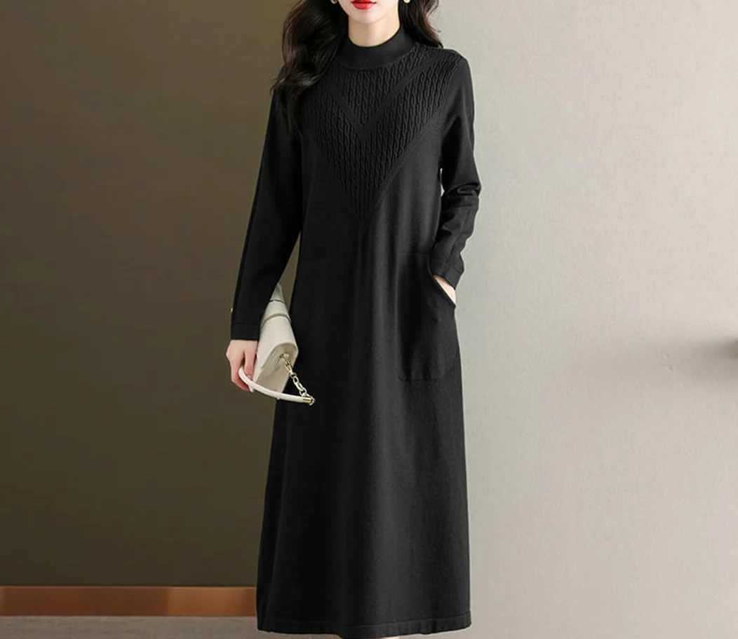 Oversize damskie sukienki dziewiarskie długi sweter na jesień zimę moda patchworkowy sweter ciepła sukienka