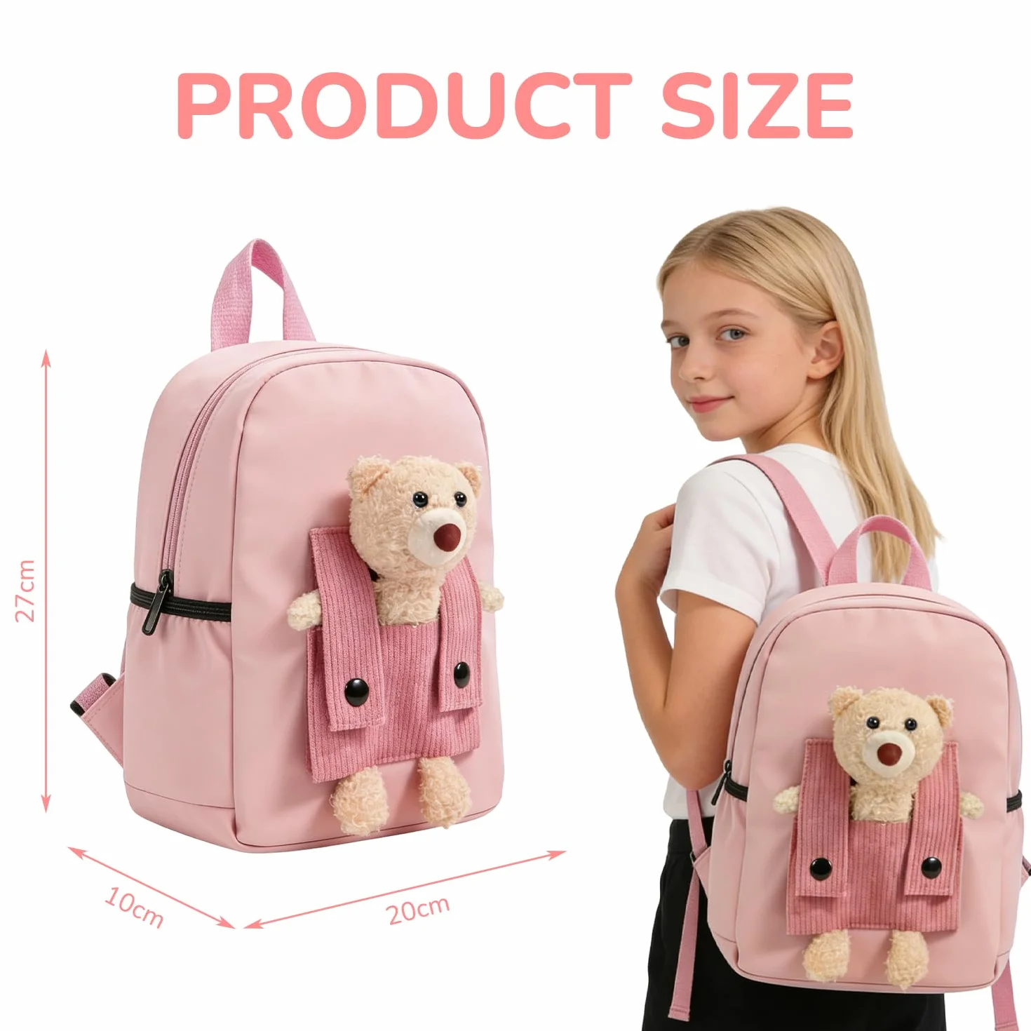 Plecak dziecięcy z wyjmowaną lalką z misiem Rosa