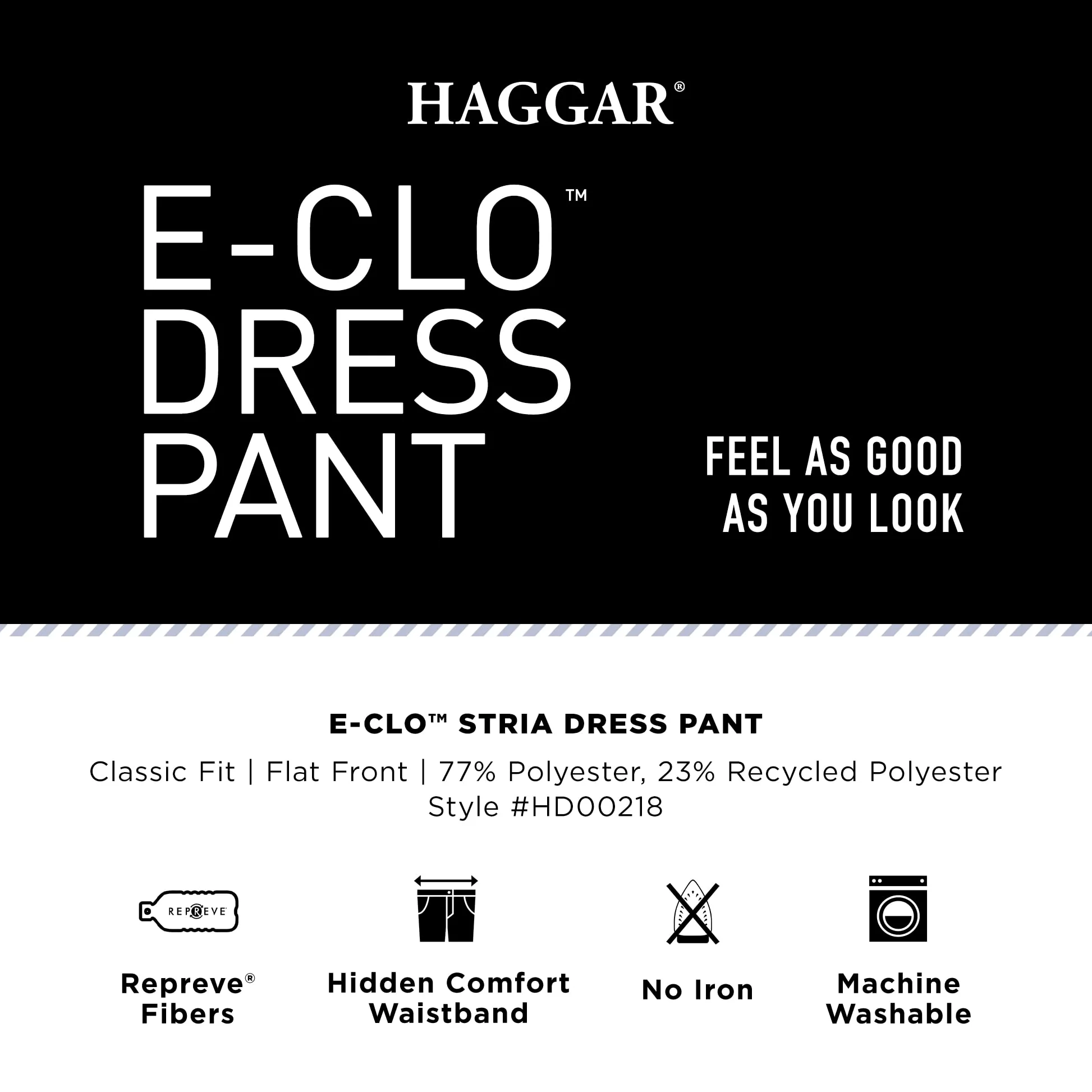 Haggar Męskie spodnie E-CLO Repreve Stria Flat Front Dress Pant