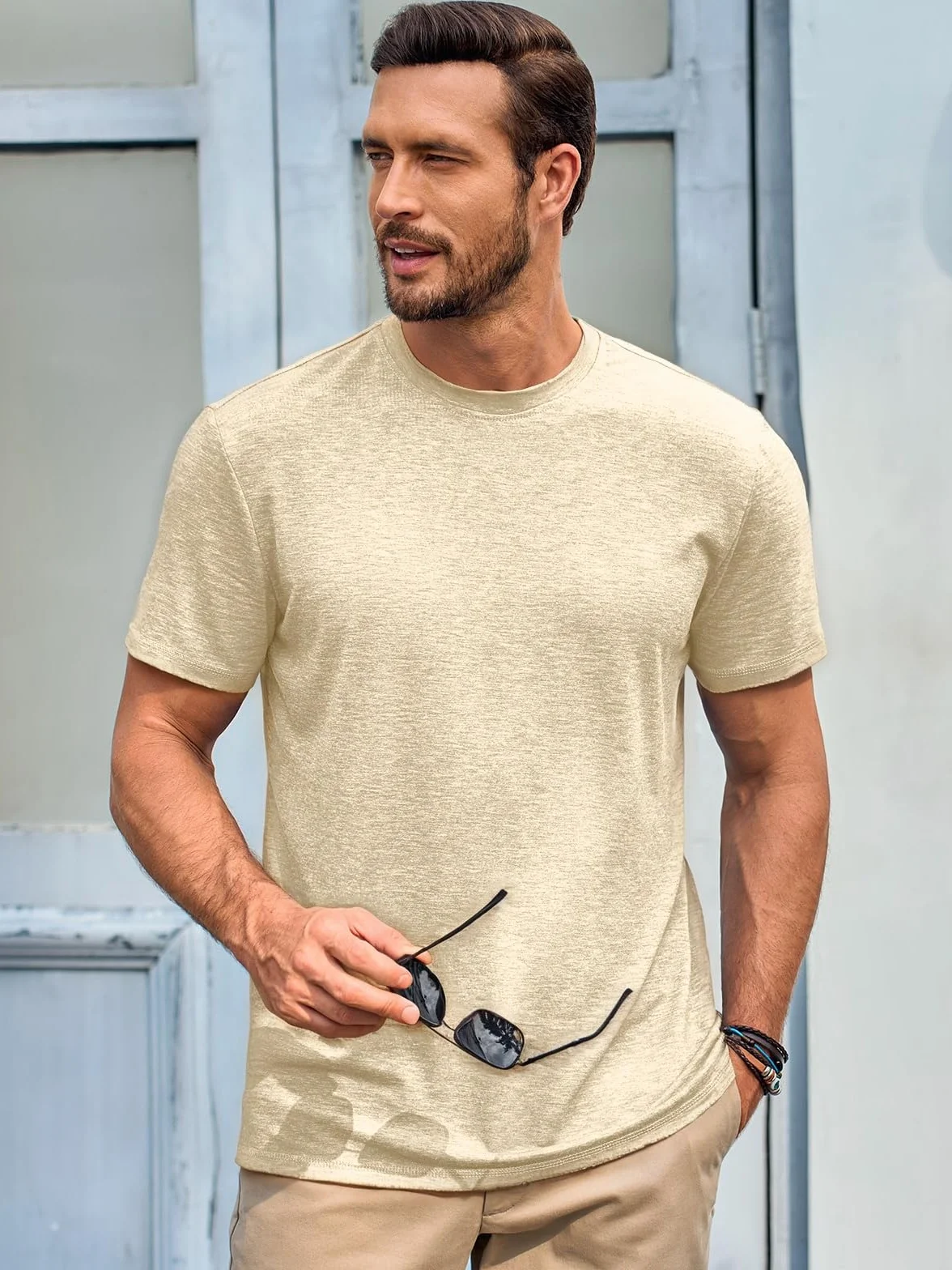 Runcati Męski T-shirt, okrągły dekolt, krótki rękaw, na lato, regularny krój, sportowa koszulka funkcyjna, jednokolorowa, basic, podkoszulek biznesowy
