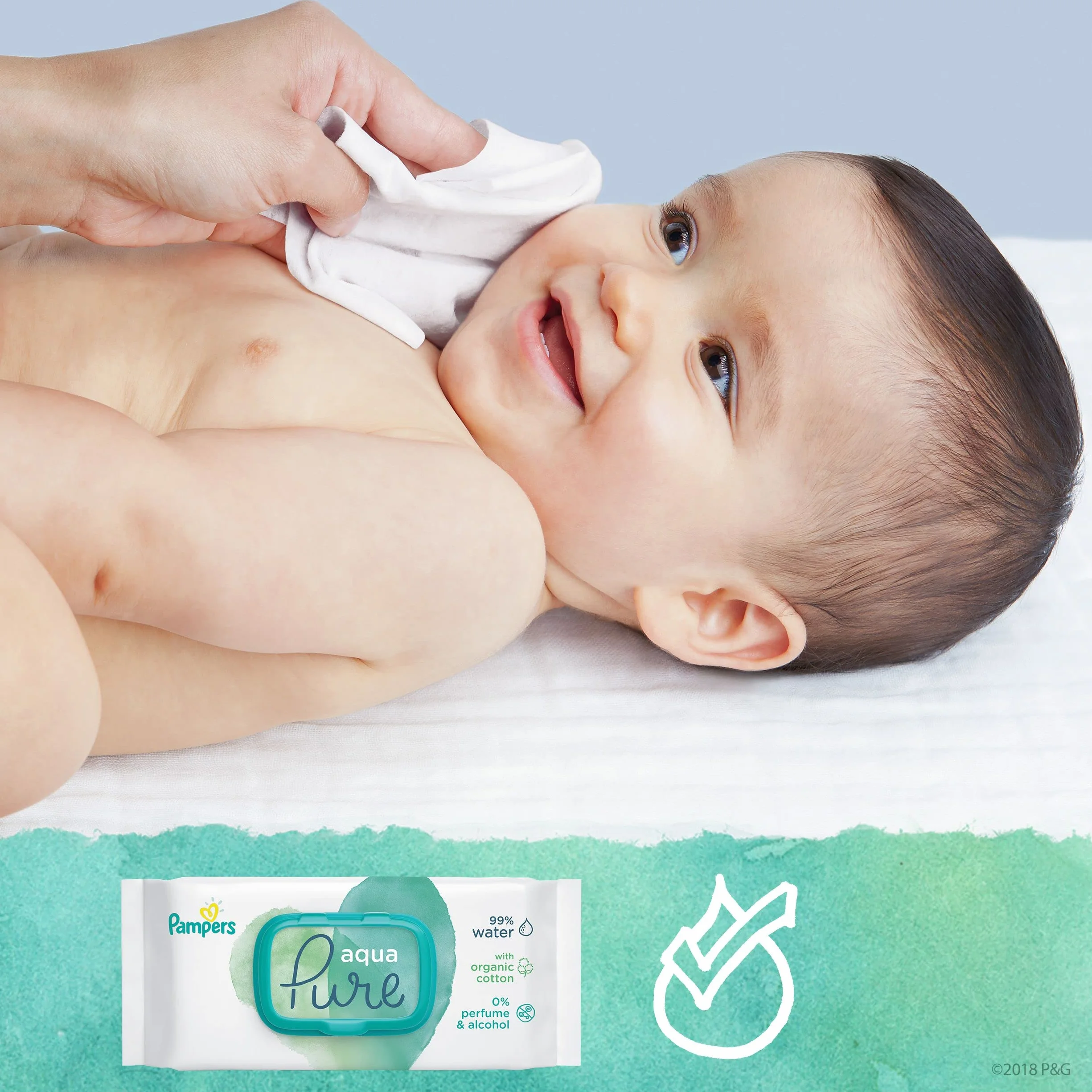 Pampers Aqua Pure Chusteczki Nawilżane Dla Niemowląt i Dzieci 864 Sztuk (18 x 48), Wykonane w 99% z Czystej Wody, Testowane Dermatologicznie