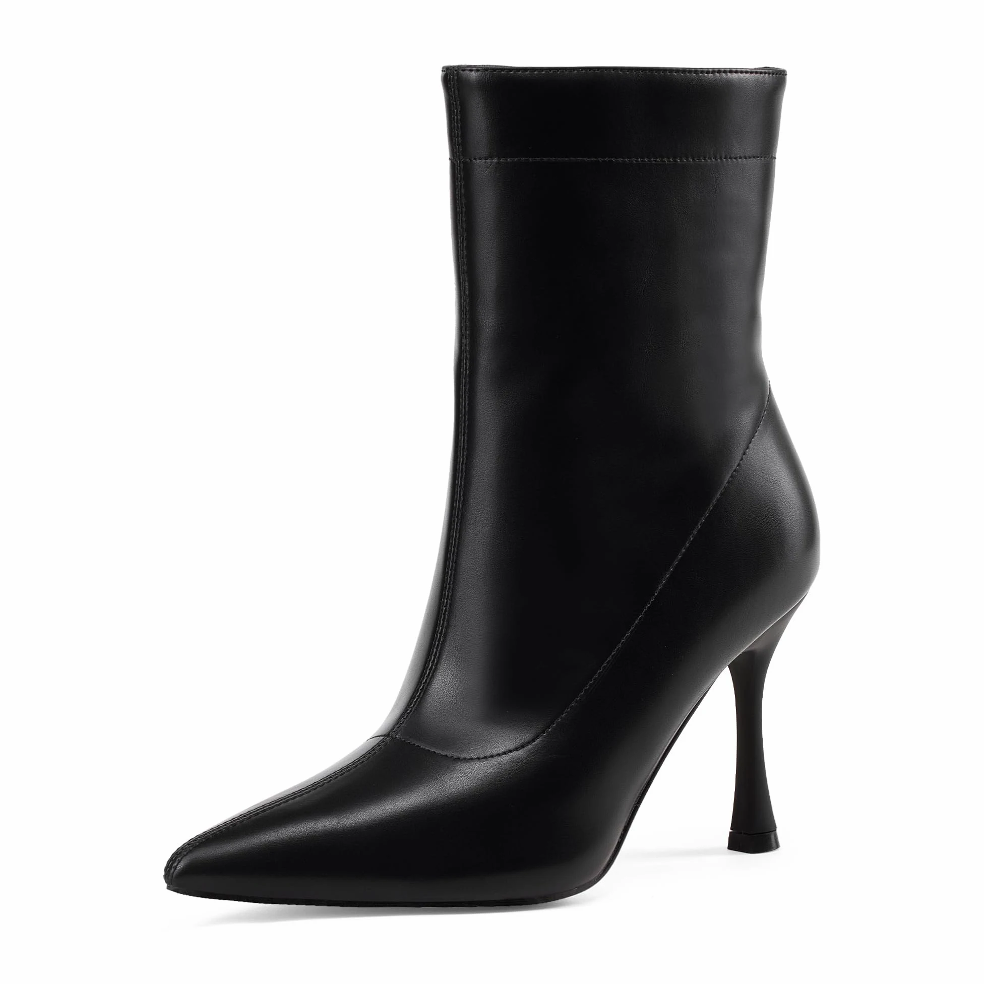 Damskie botki 9 cm szpiczasty nosek - średni obcas szpilki buty robocze dla kobiet modne krótkie buty czarne 8, Czarny, 39.5 EU