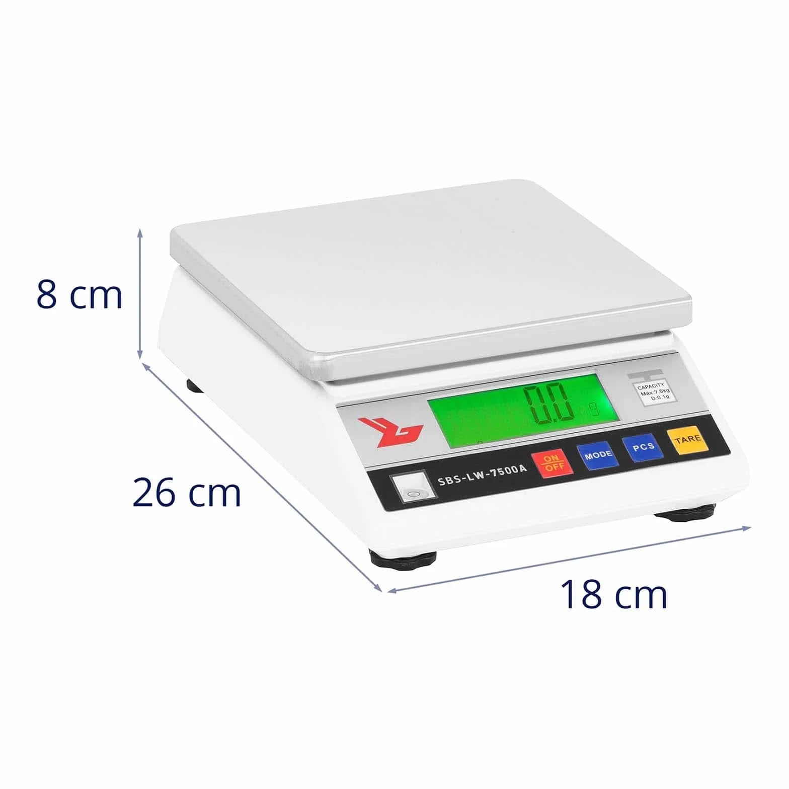 Steinberg Profesjonalna waga precyzyjna SBS-LW-7500A (7,500g/0,1g, powierzchnia ważenia 18x18cm, 26x8x18cm, czas nagrzewania 3 min)