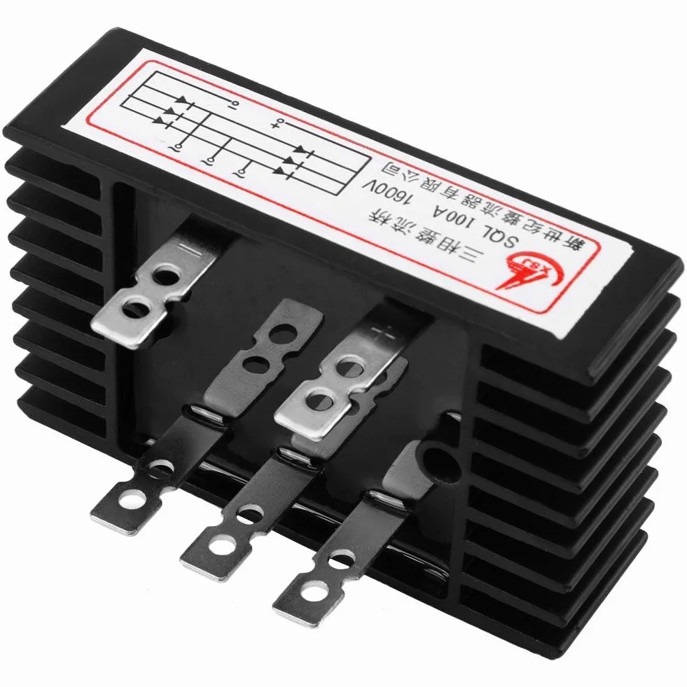 SQL 100 amp 1600 V 3-fazowy prostownik dużej mocy AC na DC Silikonowy moduł prostownika diodowego pełnookresowego 5 zacisków z radiatorem