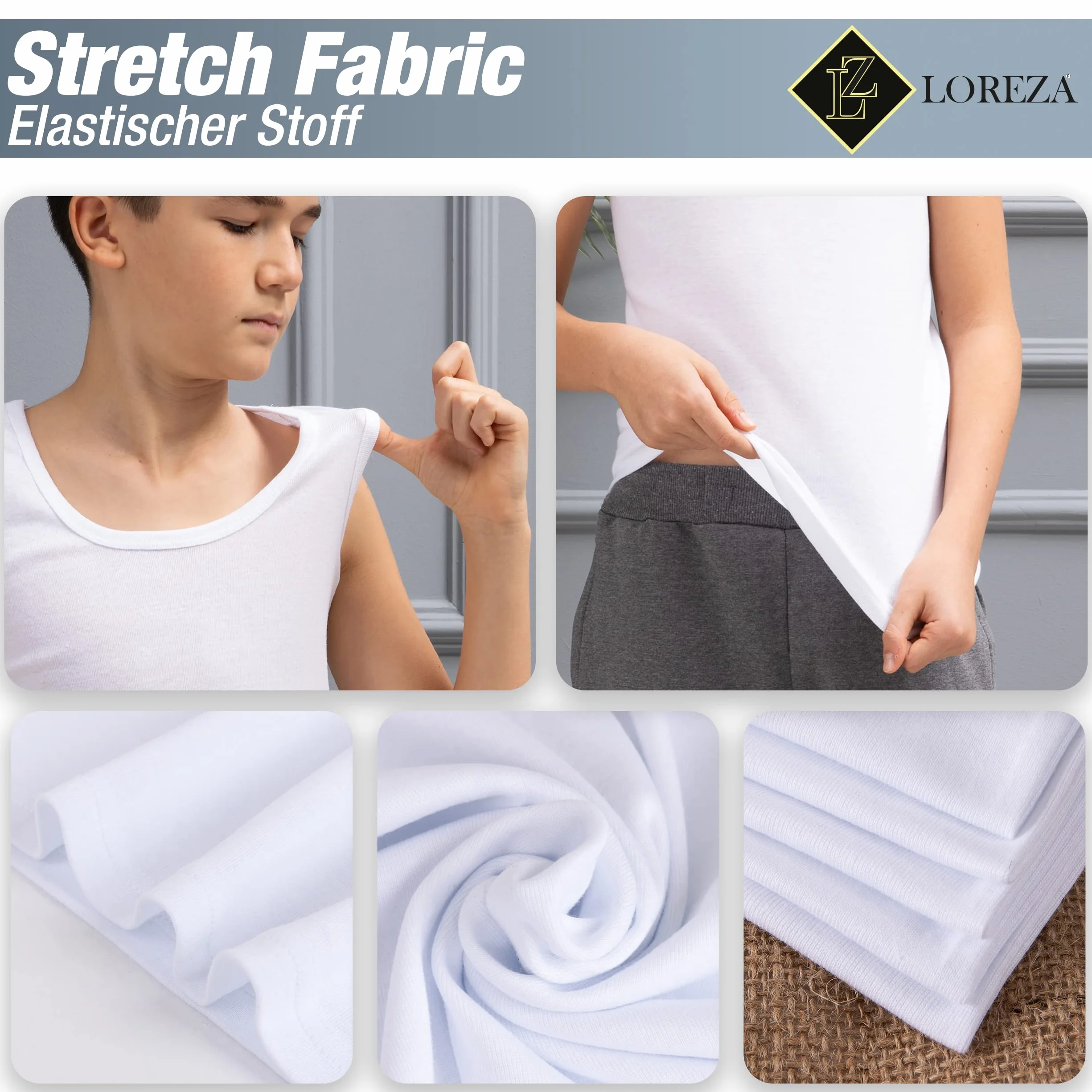LOREZA ® 6 sztuk podkoszulek chłopięcych, 100% bawełna, tank top